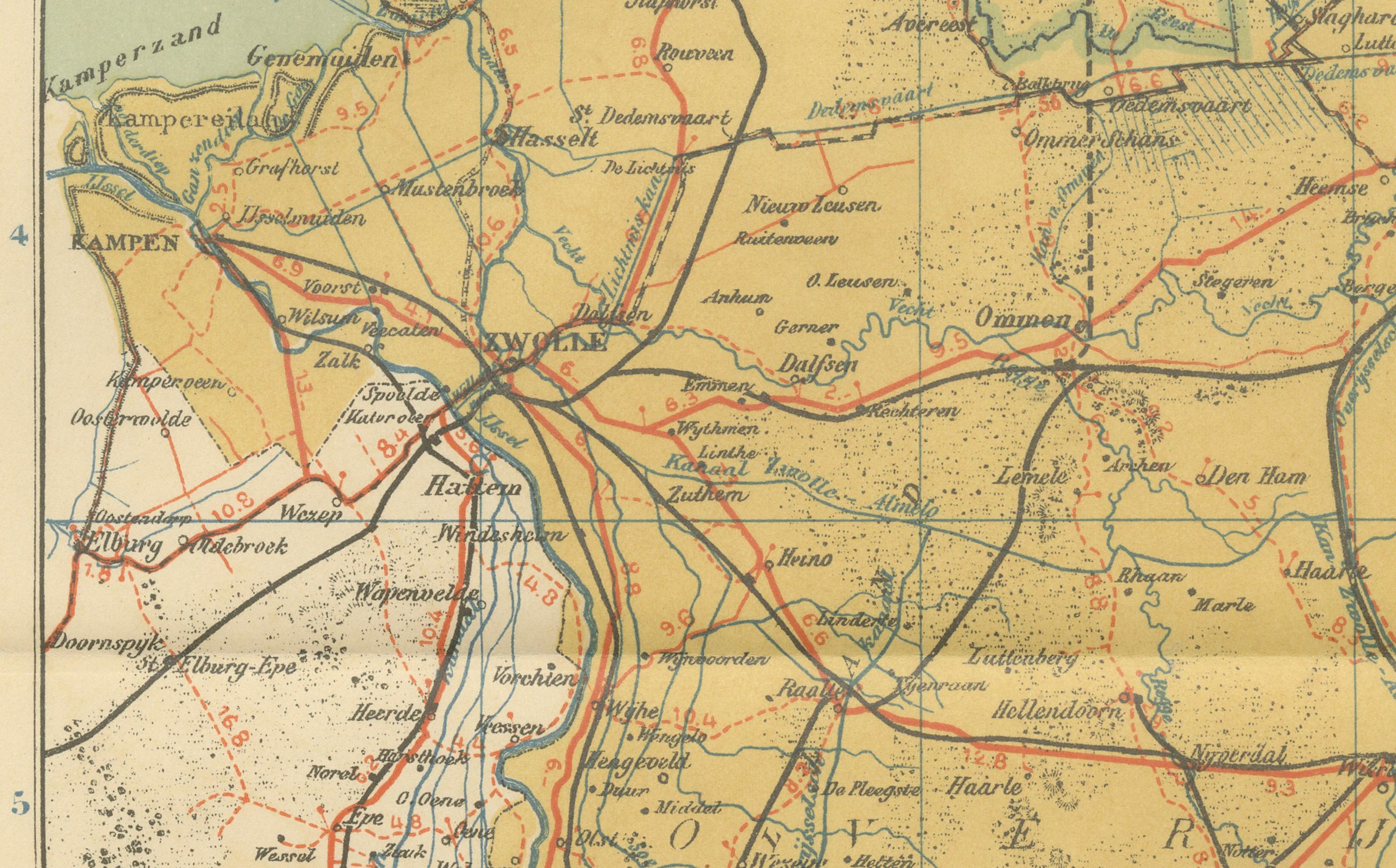 20ième siècle Rare carte ancienne de Drenthe et Overijssel - Sleeswijk Atlas of Provinces, 1914 en vente