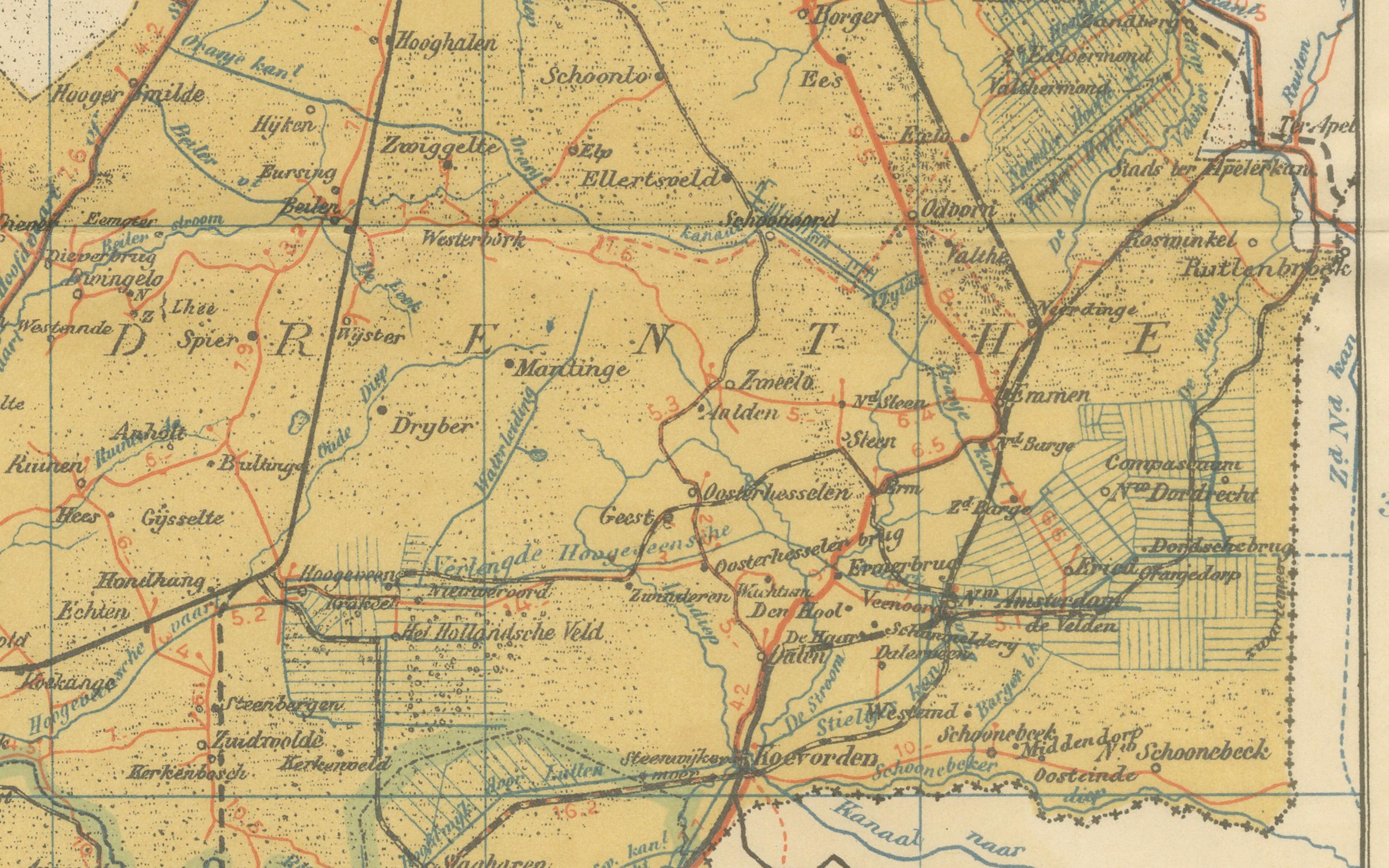 Rare carte ancienne de Drenthe et Overijssel - Sleeswijk Atlas of Provinces, 1914 en vente 1