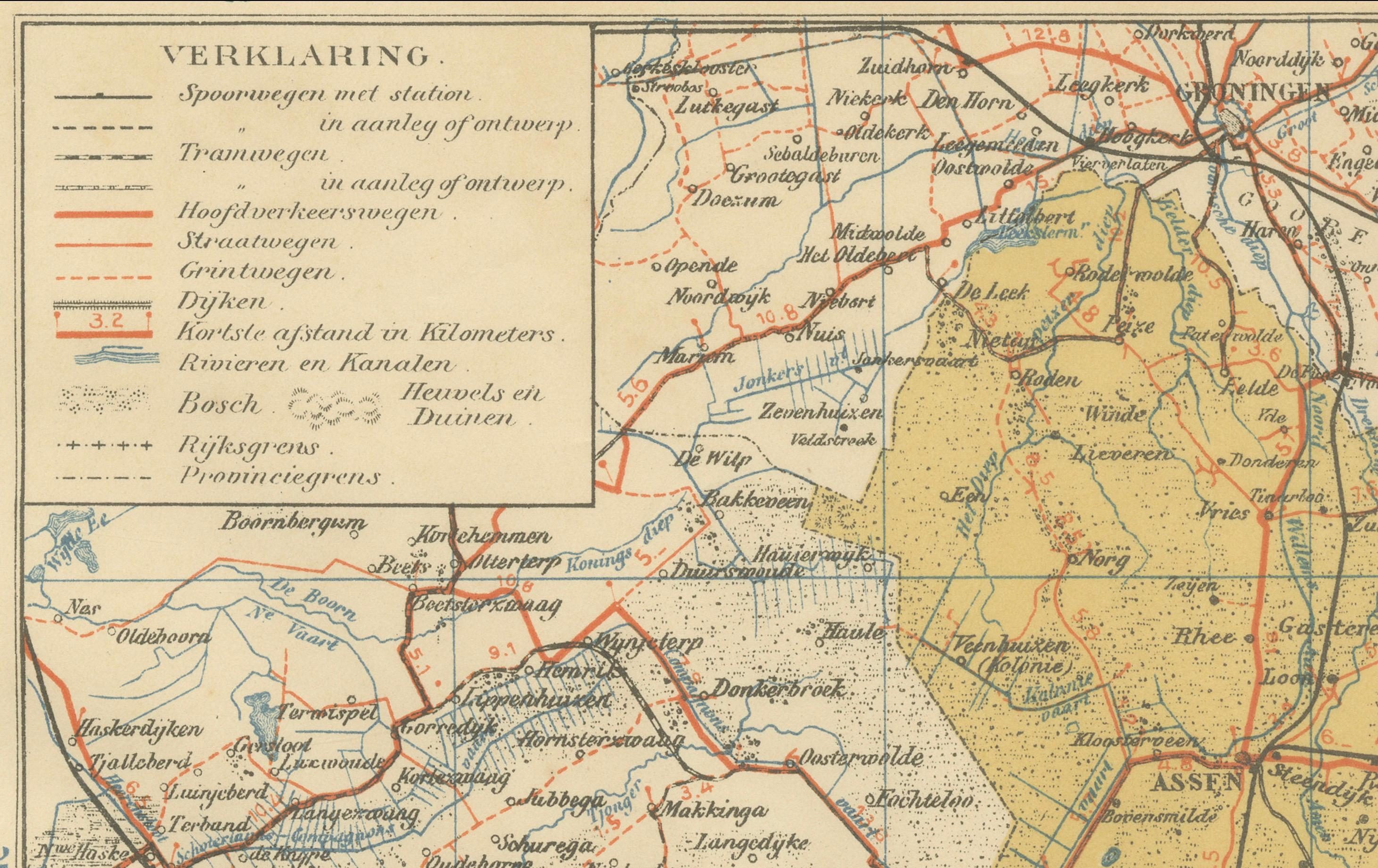 Rare carte ancienne de Drenthe et Overijssel - Sleeswijk Atlas of Provinces, 1914 en vente 3