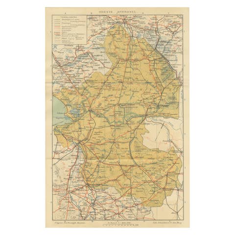 Rare Antique Map of Drenthe & Overijssel – Sleeswijk Atlas of Provinces, 1914