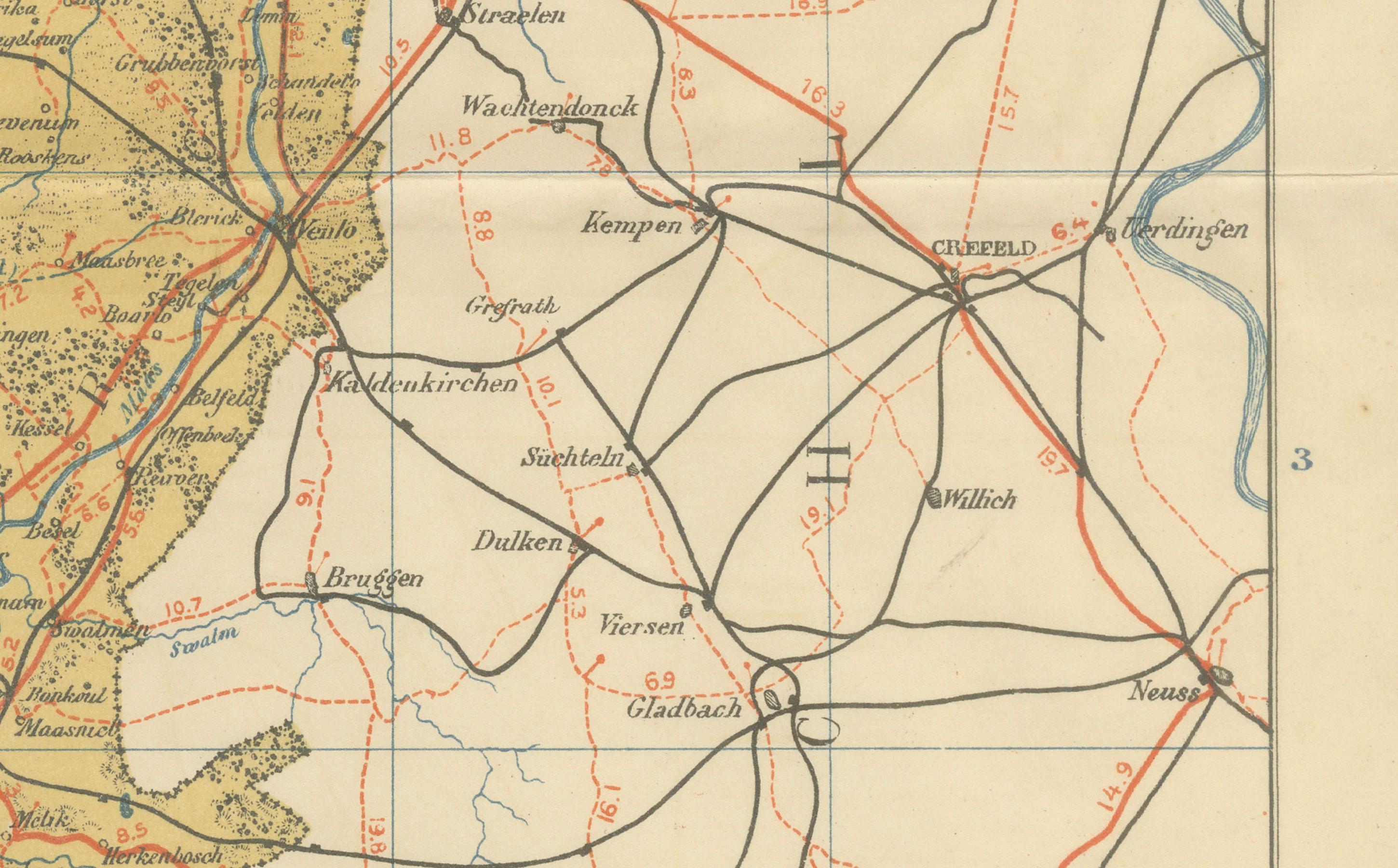 Carte ancienne du Limburg - Sleeswijk Atlas, 1914

Description :
Cette carte ancienne du Limburg a été publiée en 1914 dans l'Atlas Sleeswijk, un atlas scolaire néerlandais très répandu au début du XXe siècle. Elle représente la province la plus