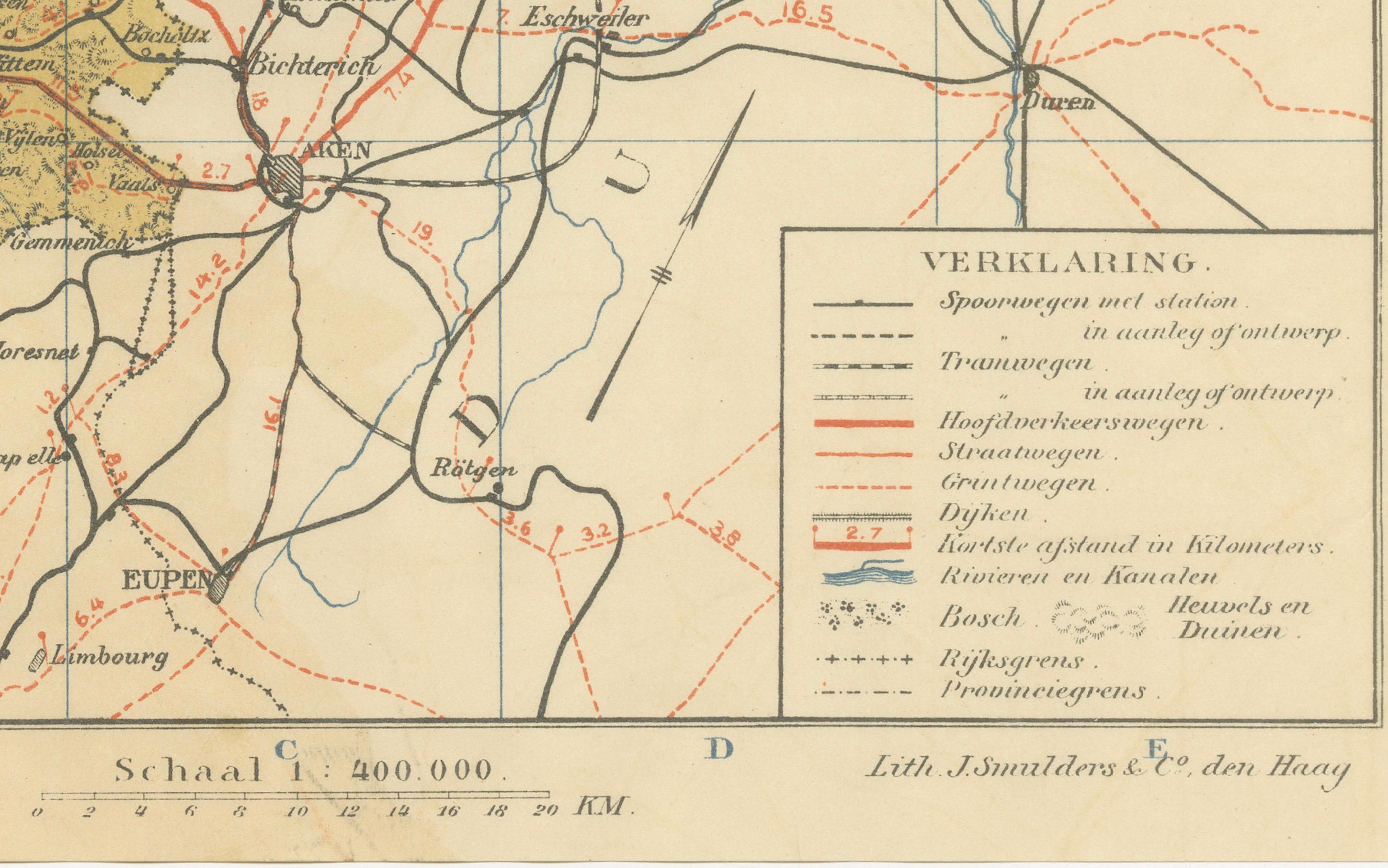 Néerlandais Rare carte ancienne du Limburg - Atlas Sleeswijk des Pays-Bas, 1914 en vente
