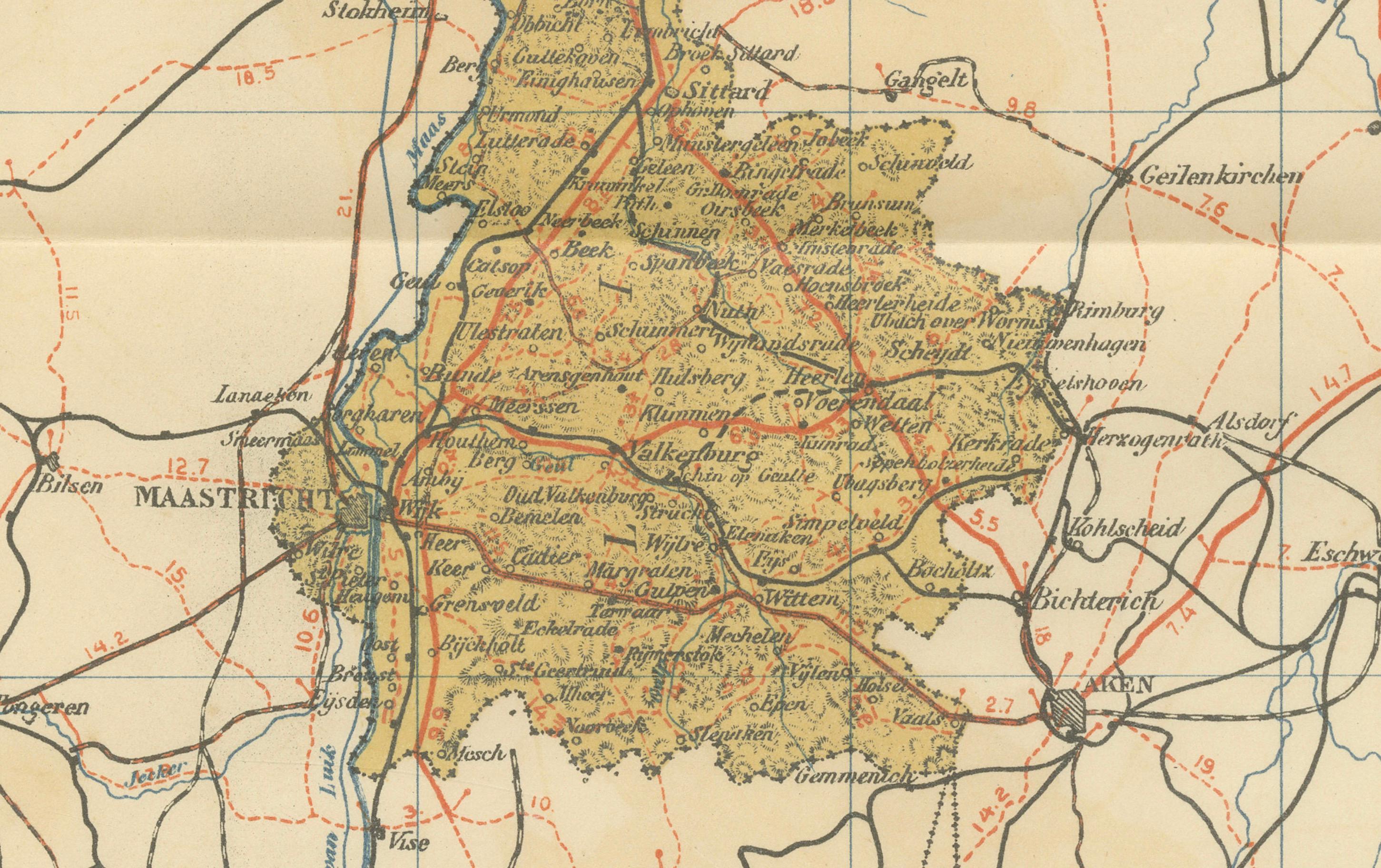 Rare carte ancienne du Limburg - Atlas Sleeswijk des Pays-Bas, 1914 Bon état - En vente à Langweer, NL
