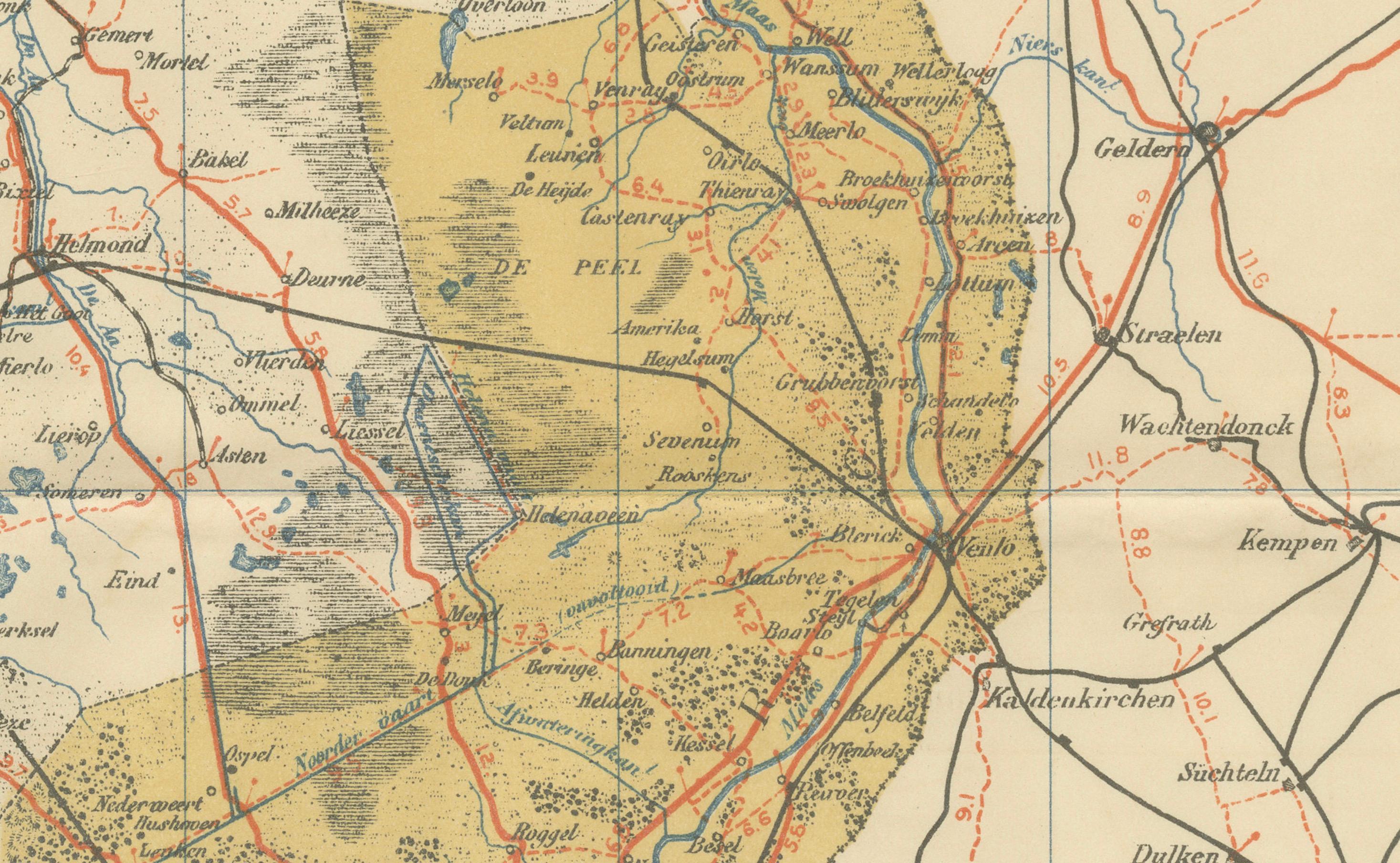 Papier Rare carte ancienne du Limburg - Atlas Sleeswijk des Pays-Bas, 1914 en vente
