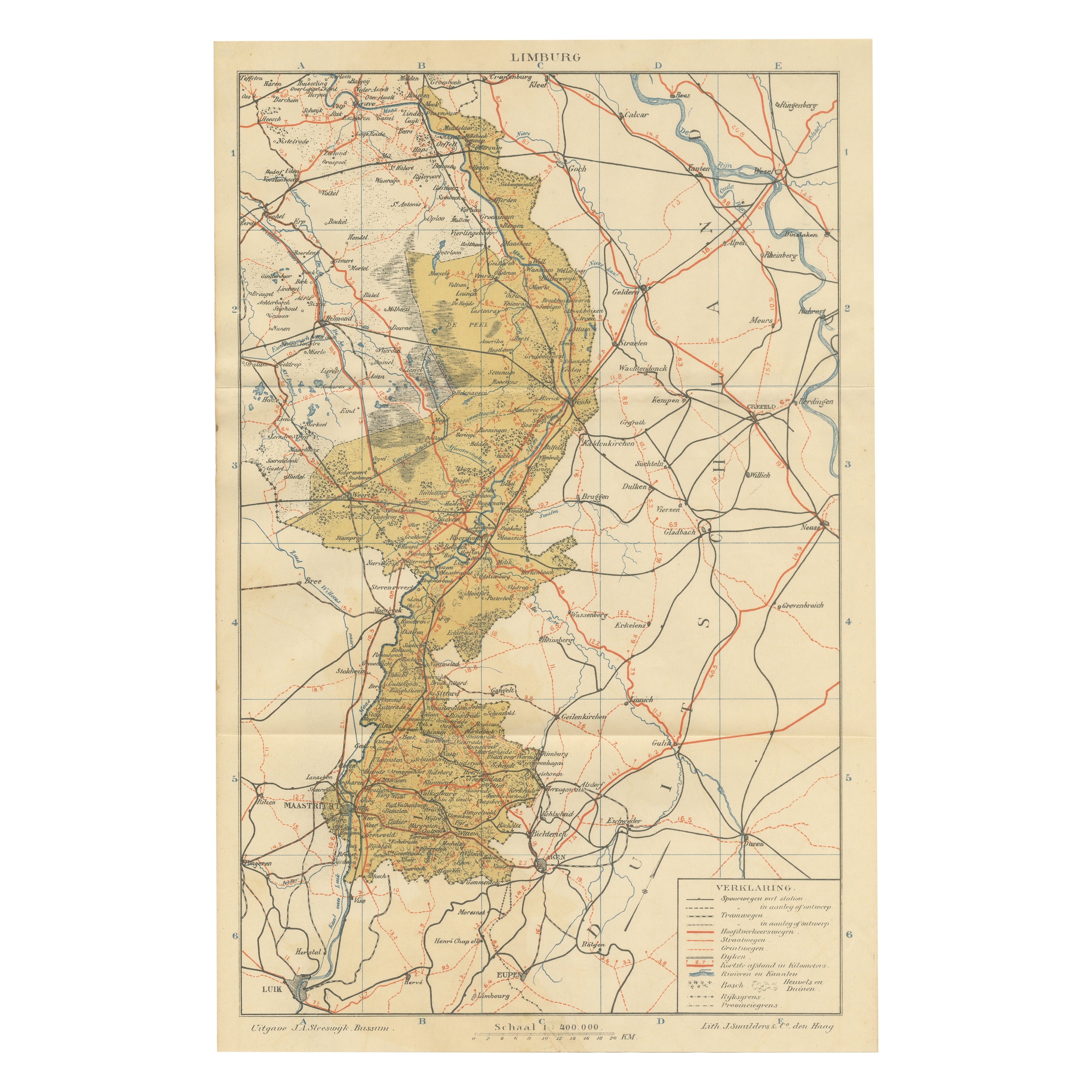 Rare carte ancienne du Limburg - Atlas Sleeswijk des Pays-Bas, 1914