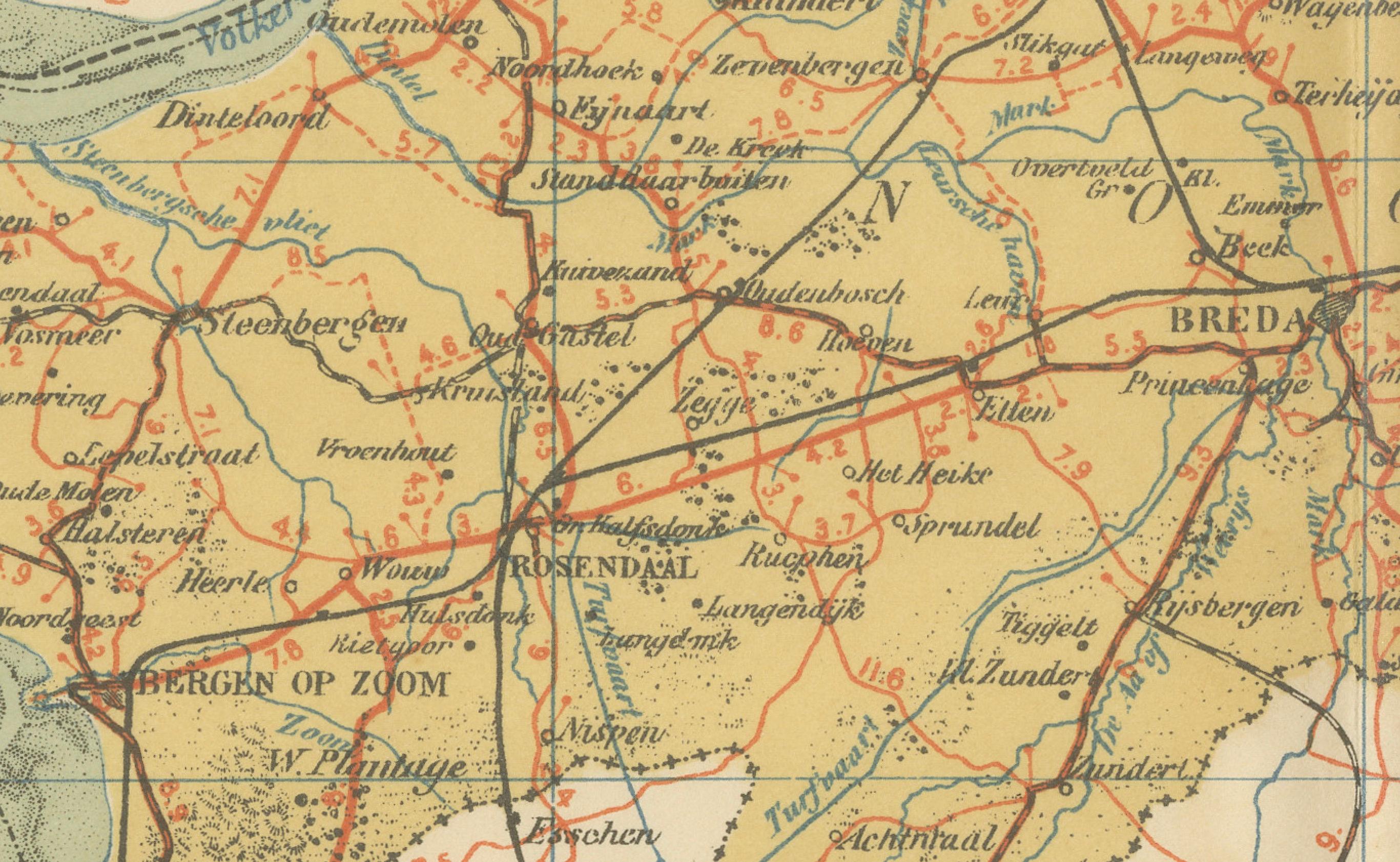 Antique Map of Noord-Brabant – Sleeswijk Atlas, 1914

Description:
This antique map of Noord-Brabant was published in 1914 in the Sleeswijk Atlas, a prominent Dutch school atlas that documented the geography of the Netherlands for classroom use in