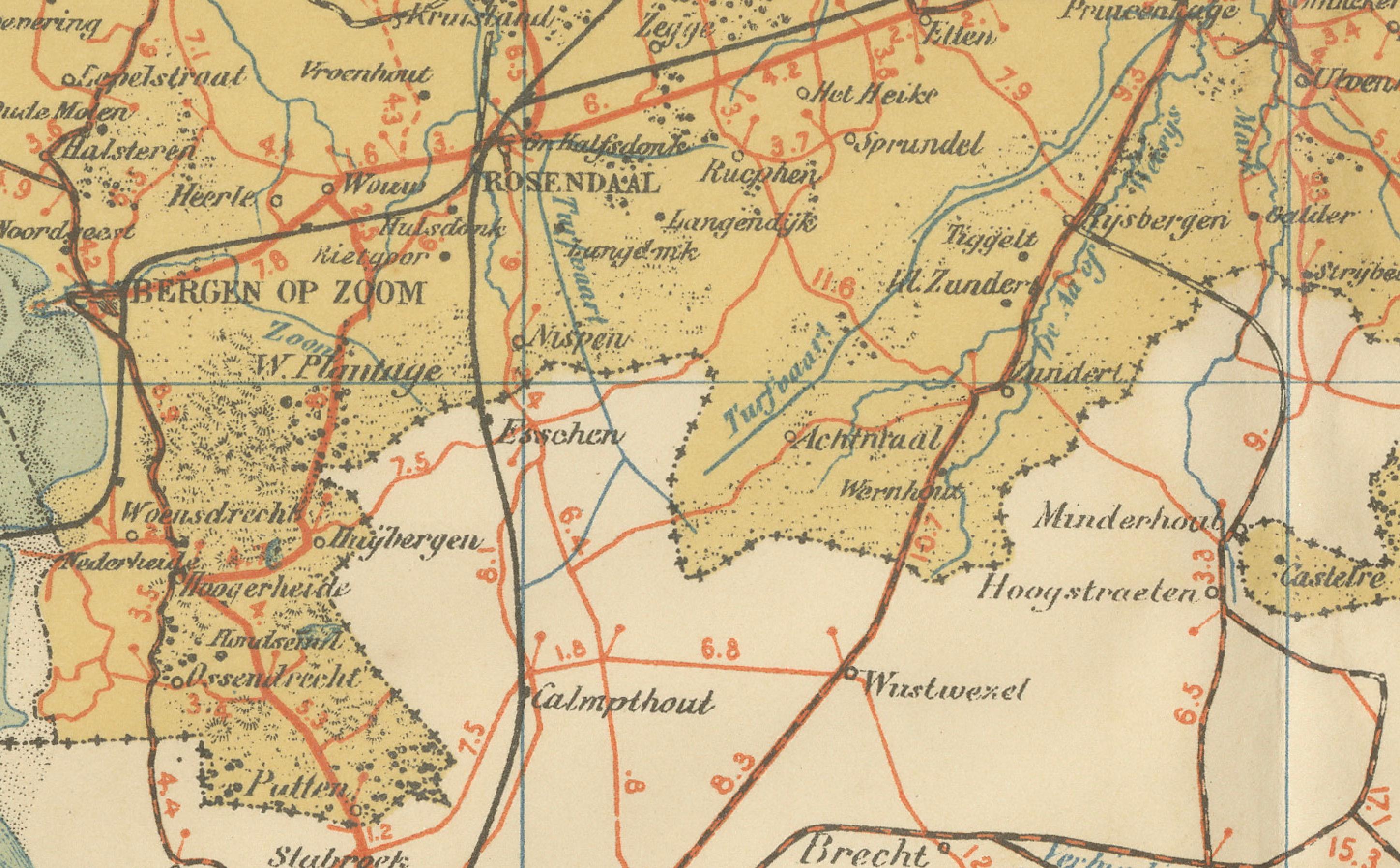 Dutch Rare Antique Map of Noord-Brabant – Sleeswijk Atlas of the Netherlands, 1914 For Sale