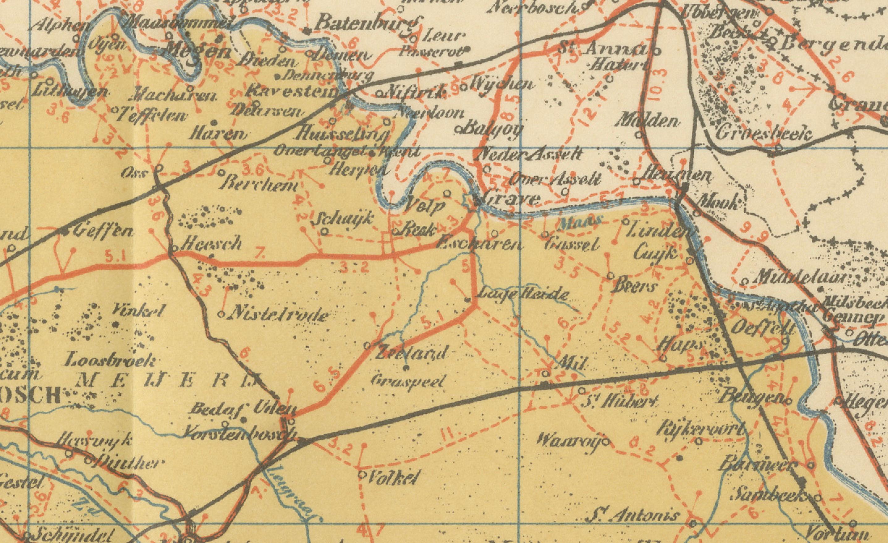 20th Century Rare Antique Map of Noord-Brabant – Sleeswijk Atlas of the Netherlands, 1914 For Sale