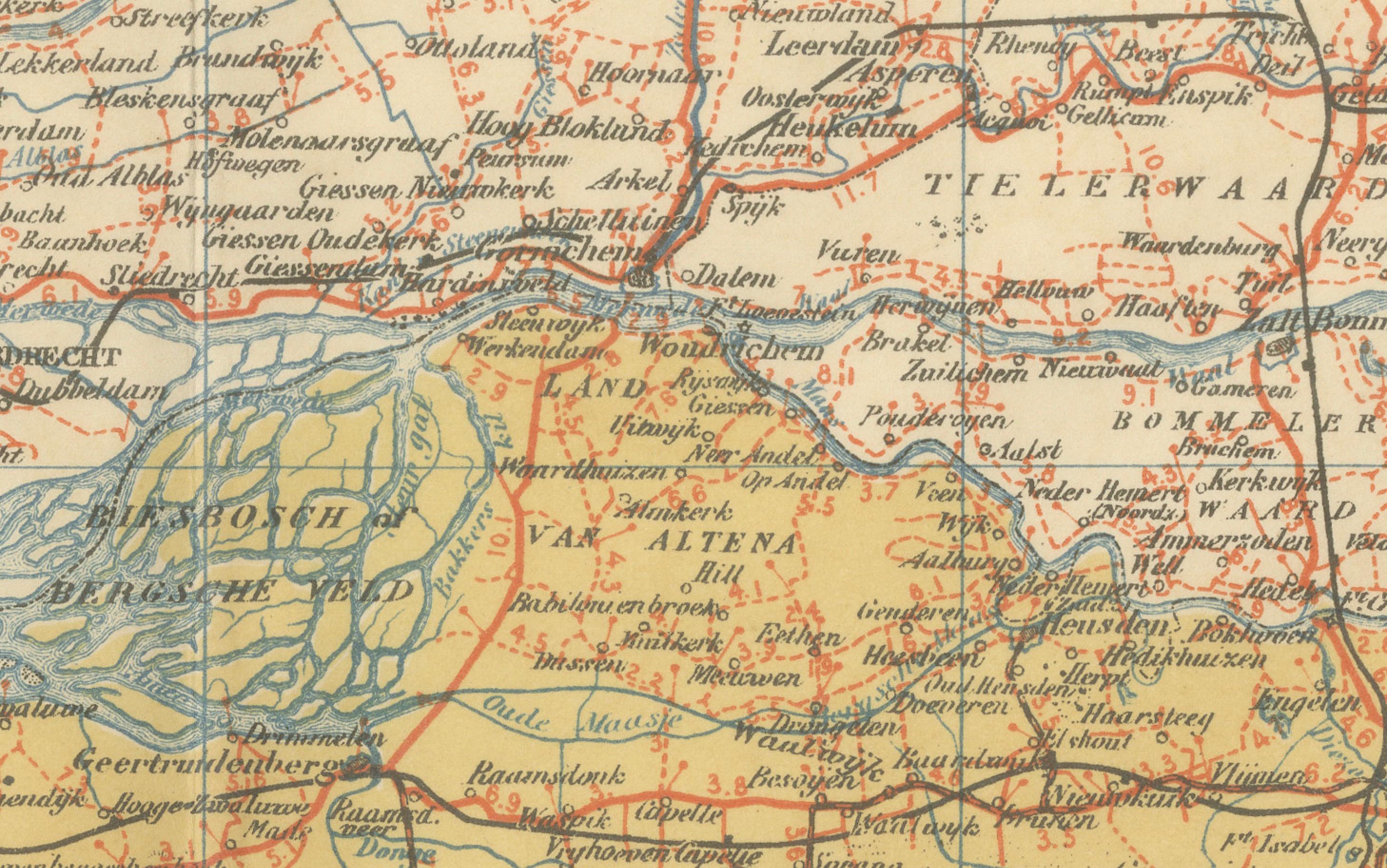 Paper Rare Antique Map of Noord-Brabant – Sleeswijk Atlas of the Netherlands, 1914 For Sale