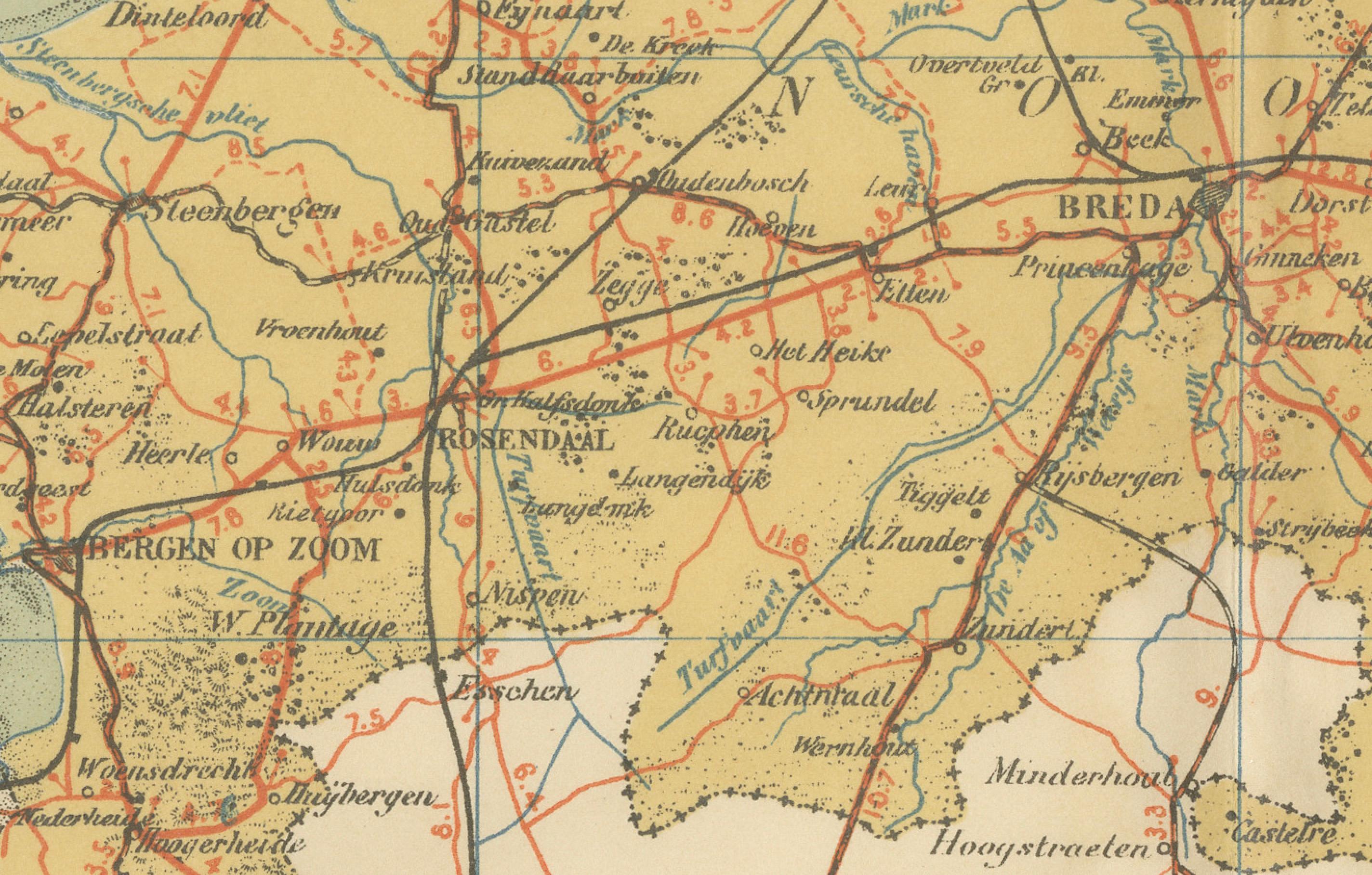 Rare Antique Map of Noord-Brabant – Sleeswijk Atlas of the Netherlands, 1914 For Sale 2