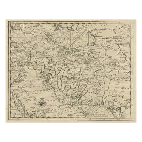 Rare Antique Map of Persia, Incl the Caspian Sea and the Arabian Peninsula, 1726
