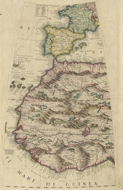 Rare carte ancienne d'Europe du Sud-Ouest et d'Afrique de l'Ouest par V.M. Coronelli, 1692