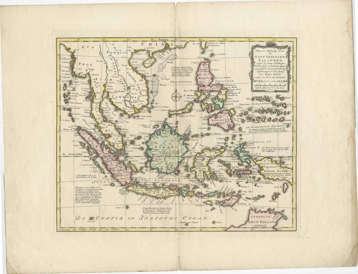 Rare Antique Map of the Dutch East Indies 'Indonesia', 1774