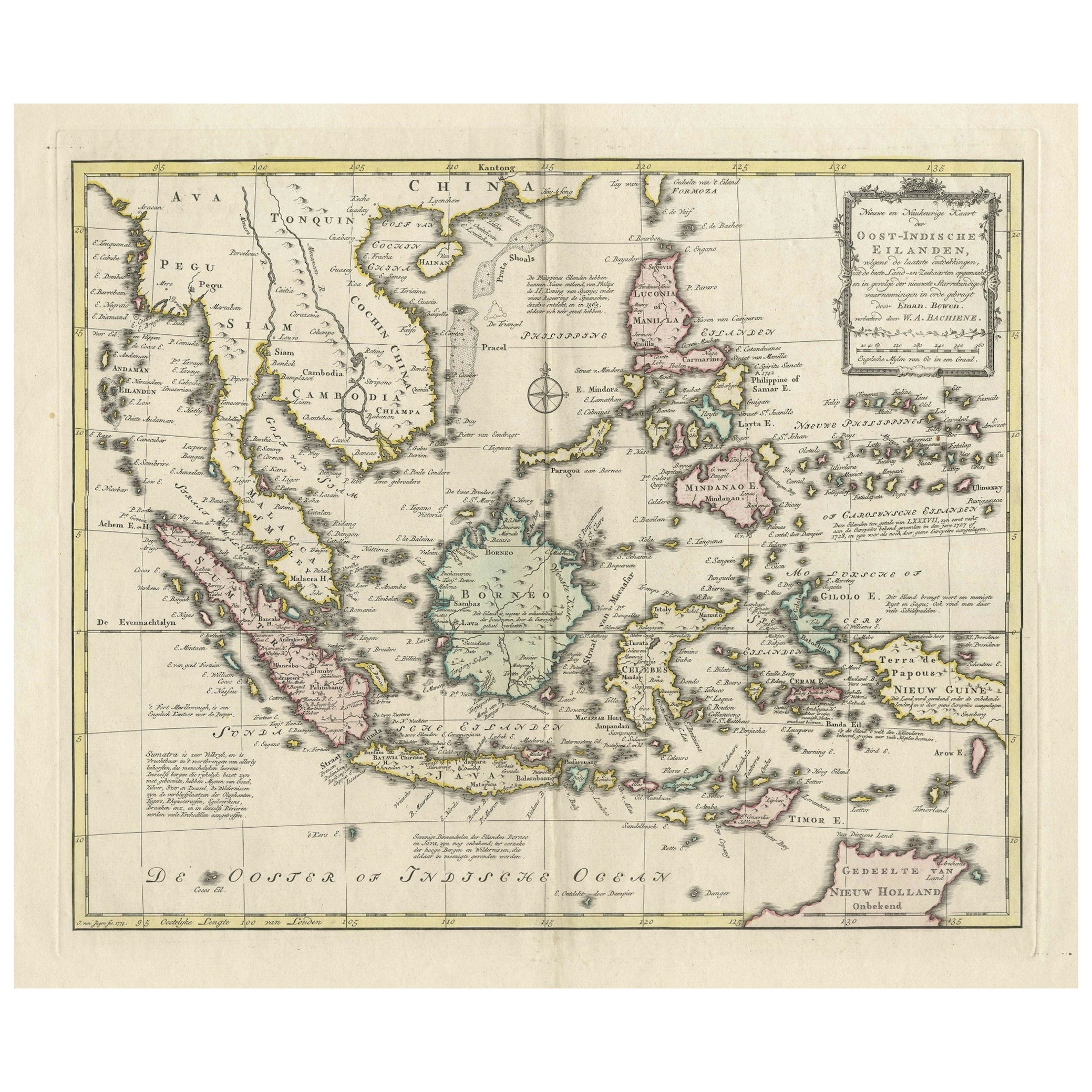Rare carte ancienne des Indes orientales néerlandaises « Indonésie », 1774 en vente