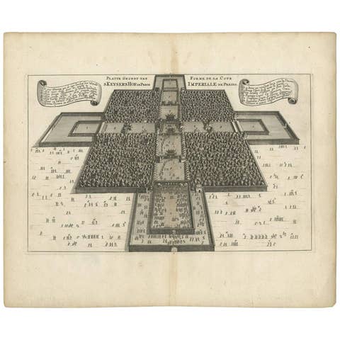 Rare Antique Map of the Imperial Court in Peking China, 1665