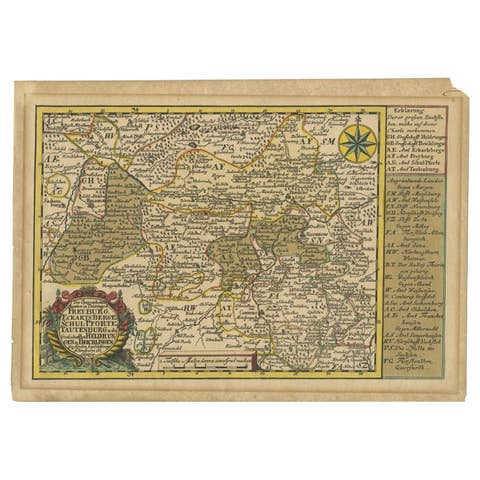 Rare Antique Map of the Region of Freyburg in Germany, 1749