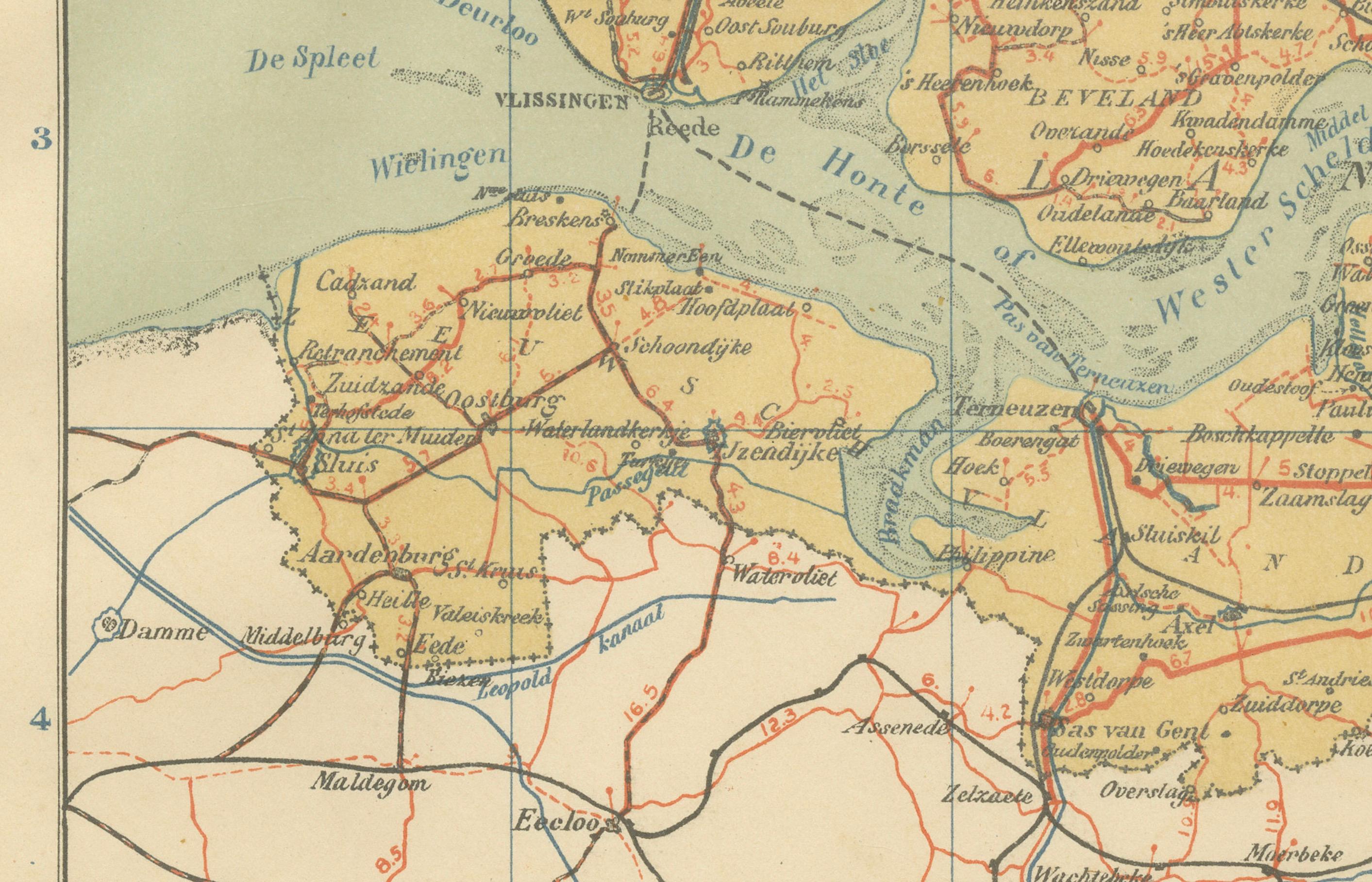 Carte ancienne de la Zélande - Sleeswijk Atlas, 1914

Cette carte ancienne de la Zélande a été publiée en 1914 dans l'Atlas Sleeswijk, l'un des atlas scolaires néerlandais les plus utilisés au début du XXe siècle. Elle représente la province de
