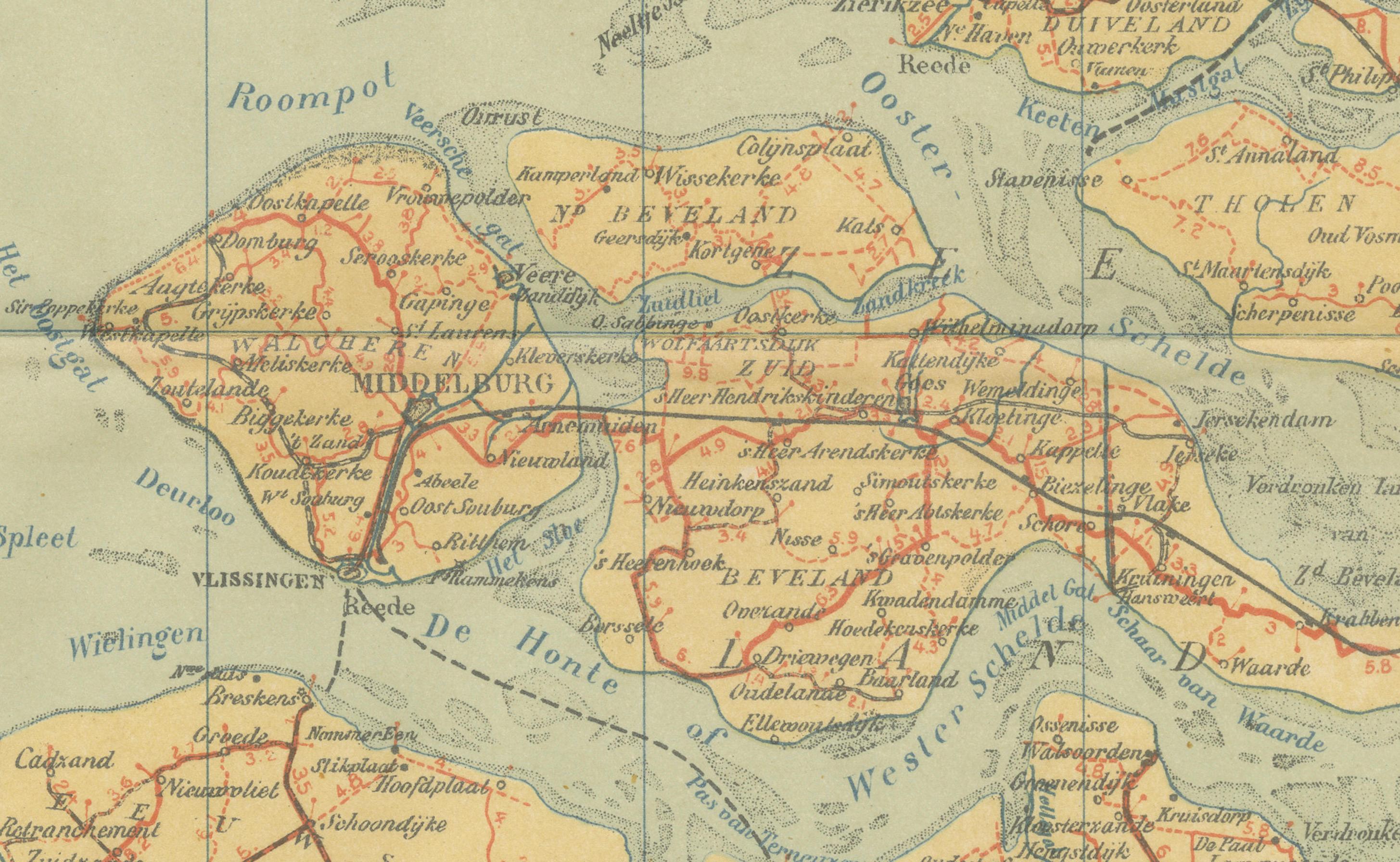 20ième siècle Rare carte ancienne de la Zélande - Sleeswijk Atlas of the Netherlands, 1914 en vente
