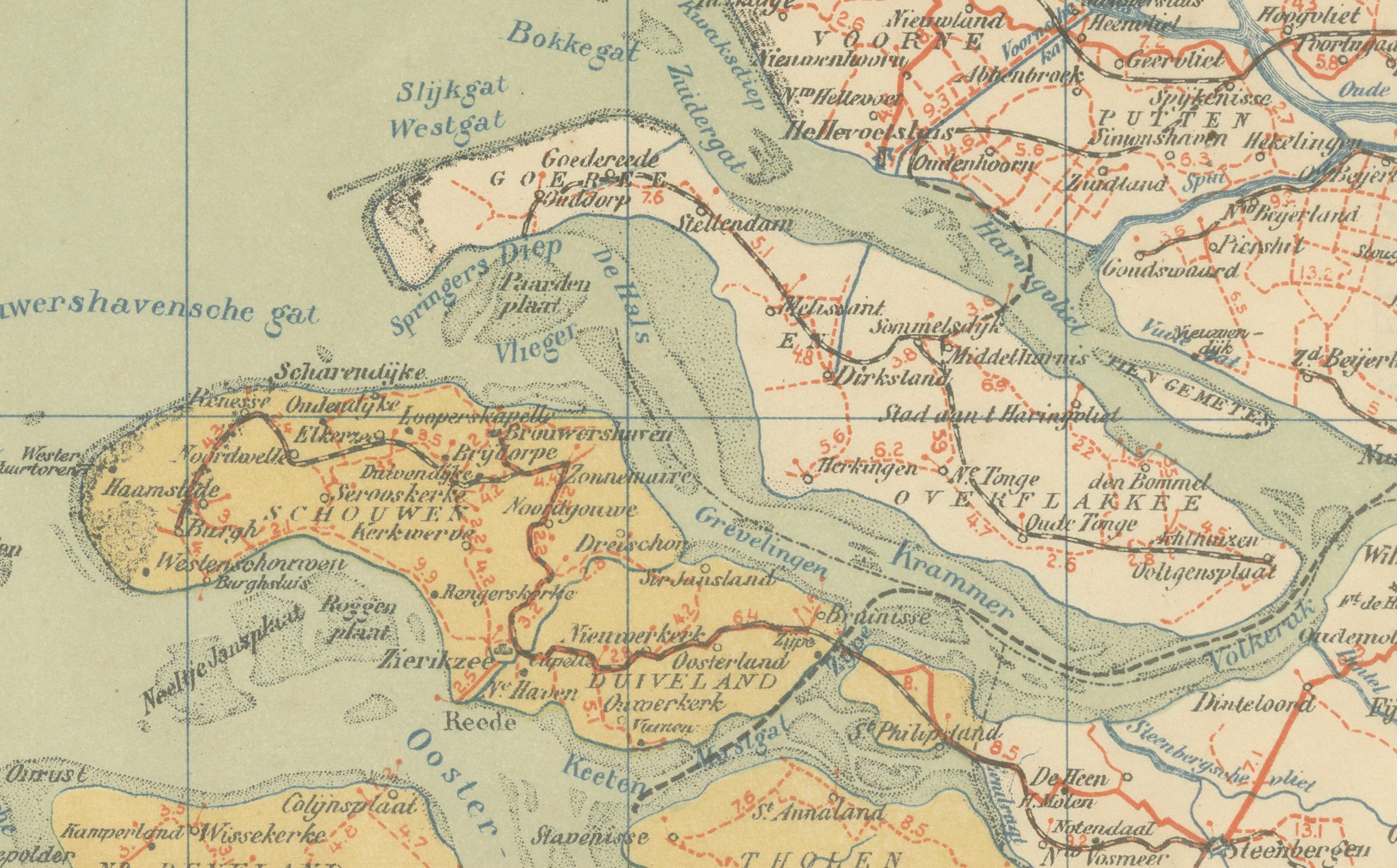 Papier Rare carte ancienne de la Zélande - Sleeswijk Atlas of the Netherlands, 1914 en vente