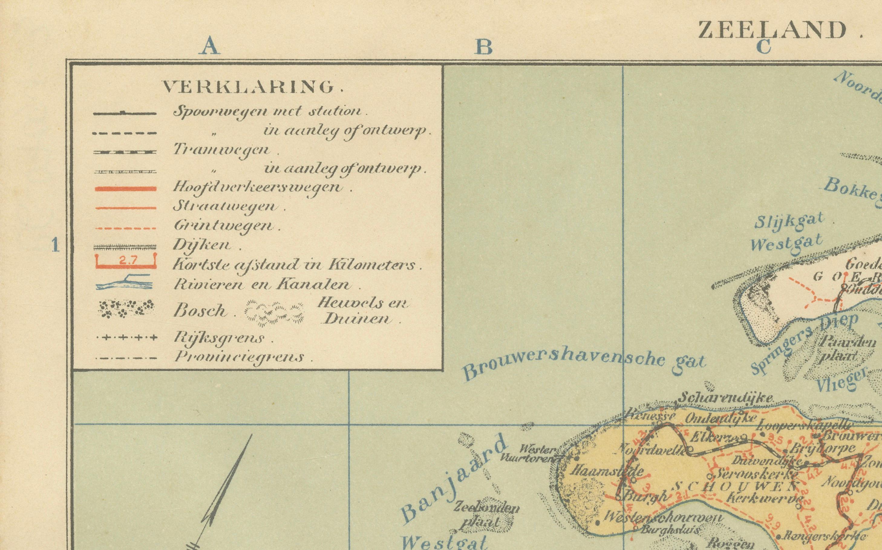 Rare carte ancienne de la Zélande - Sleeswijk Atlas of the Netherlands, 1914 en vente 1