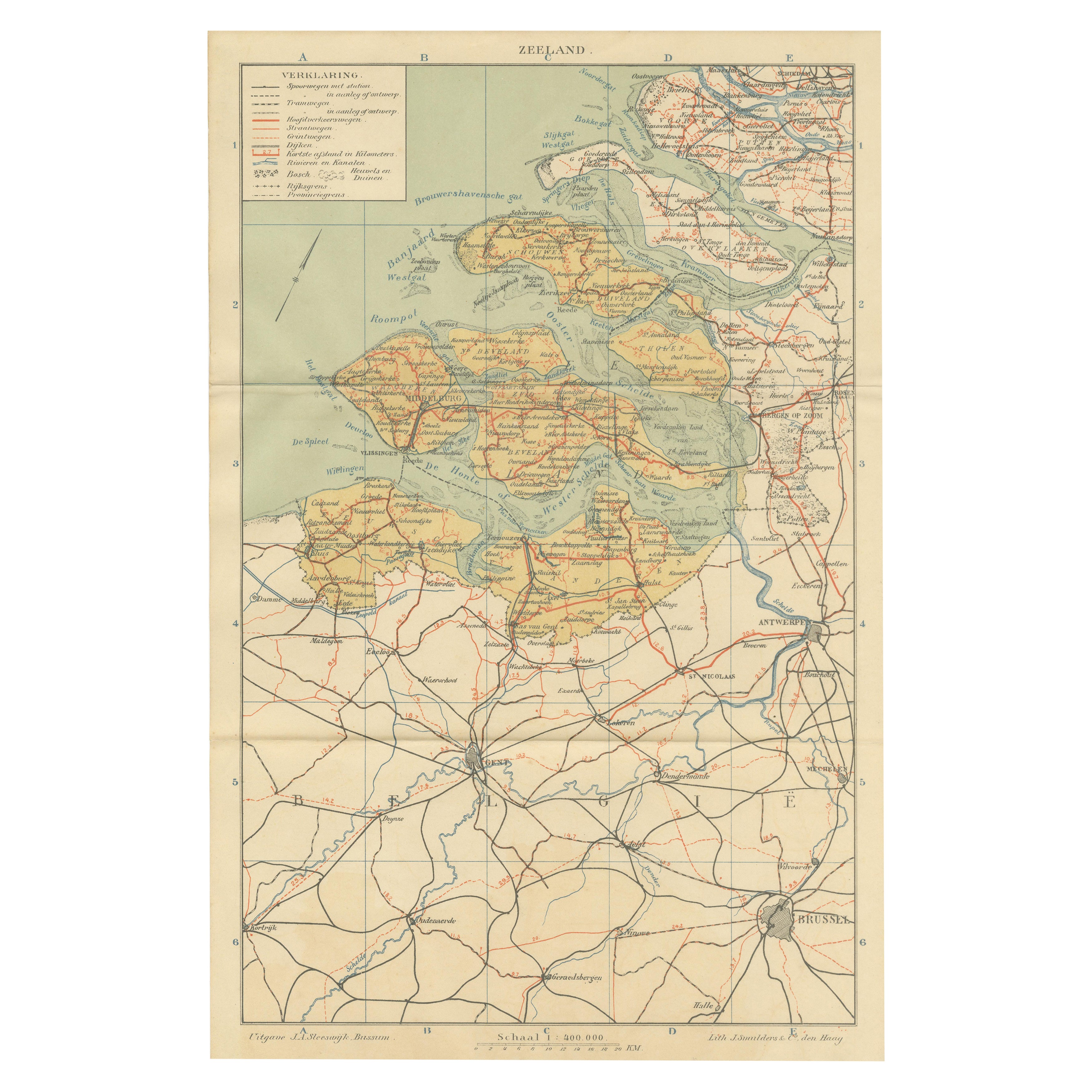Rare Antique Map of Zeeland – Sleeswijk Atlas of the Netherlands, 1914