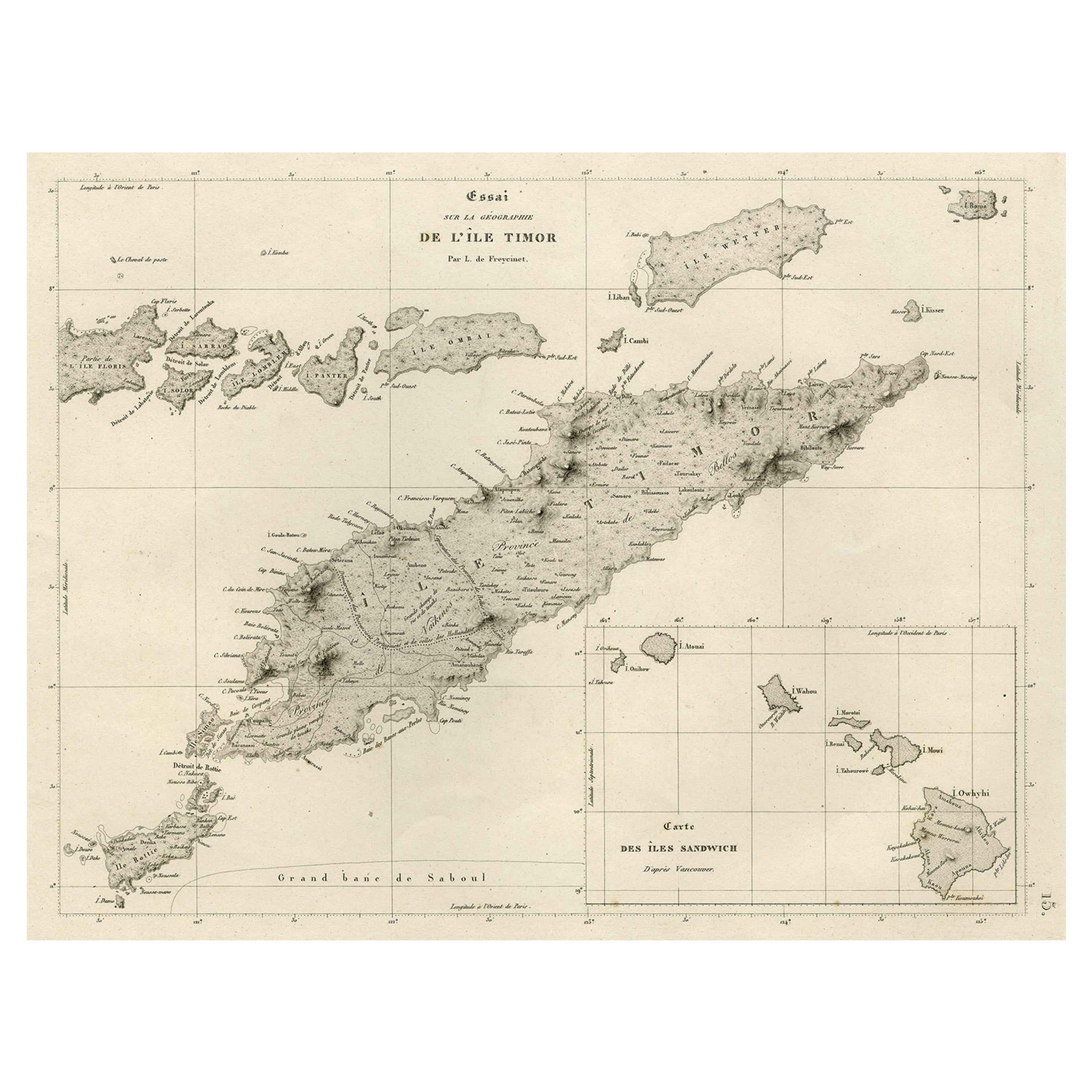 Seltene antike Karte mit Timor und den nahegelegenen Inseln sowie einem Ausschnitt von Hawaii, 1825 im Angebot