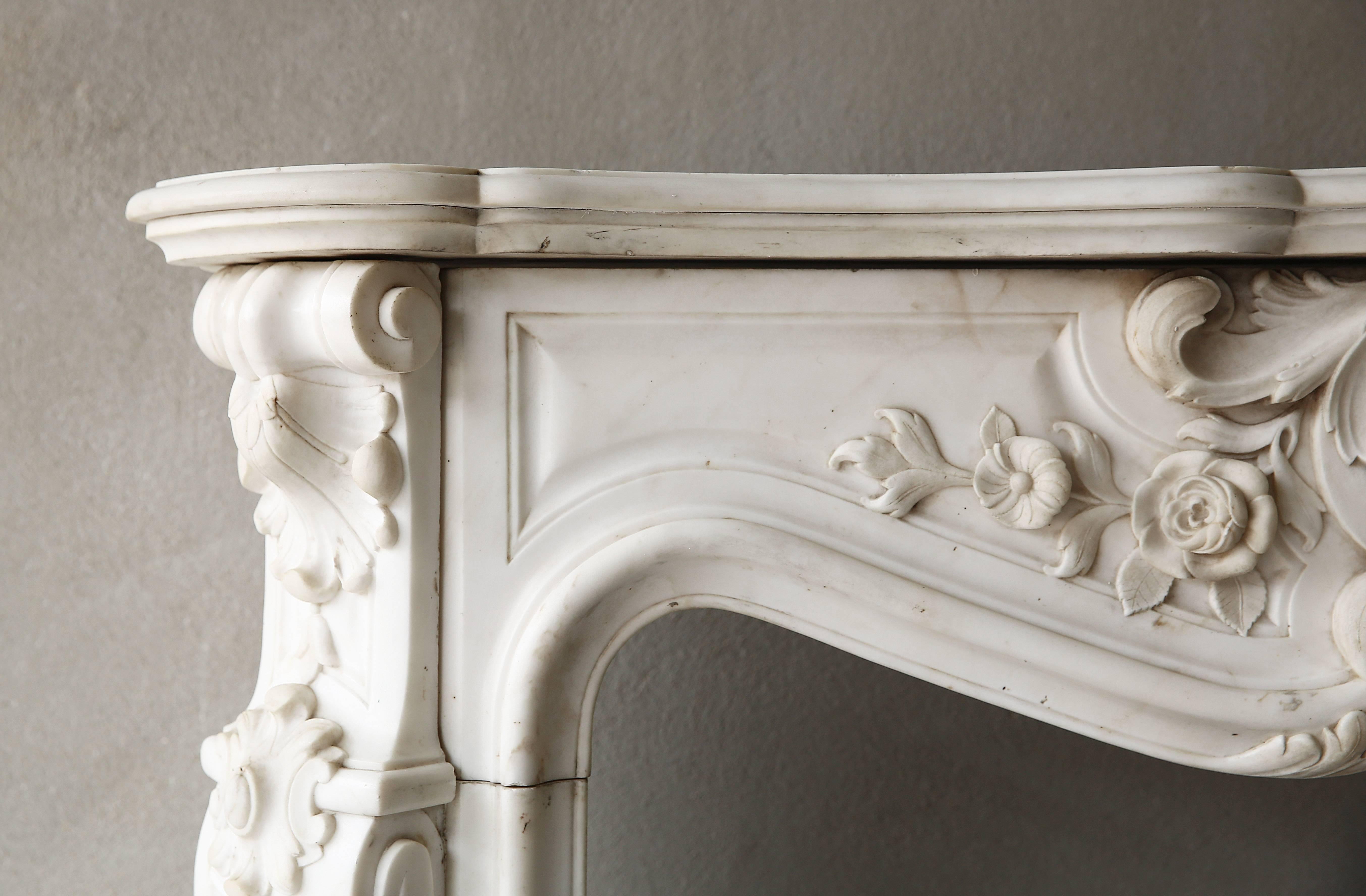 Louis XV Rare Antique Marble Fireplace in Statuario Carrara Marble