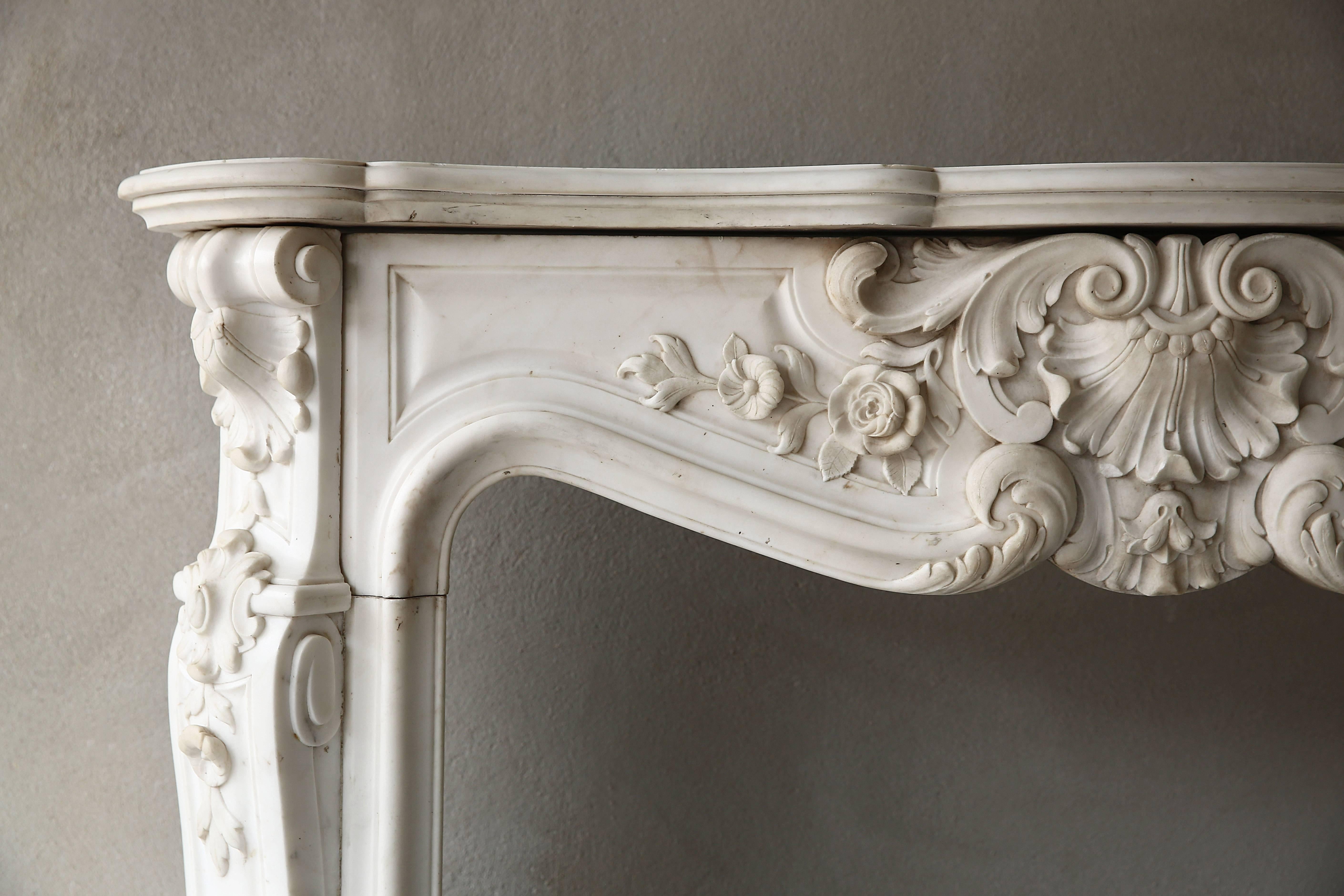 French Rare Antique Marble Fireplace in Statuario Carrara Marble