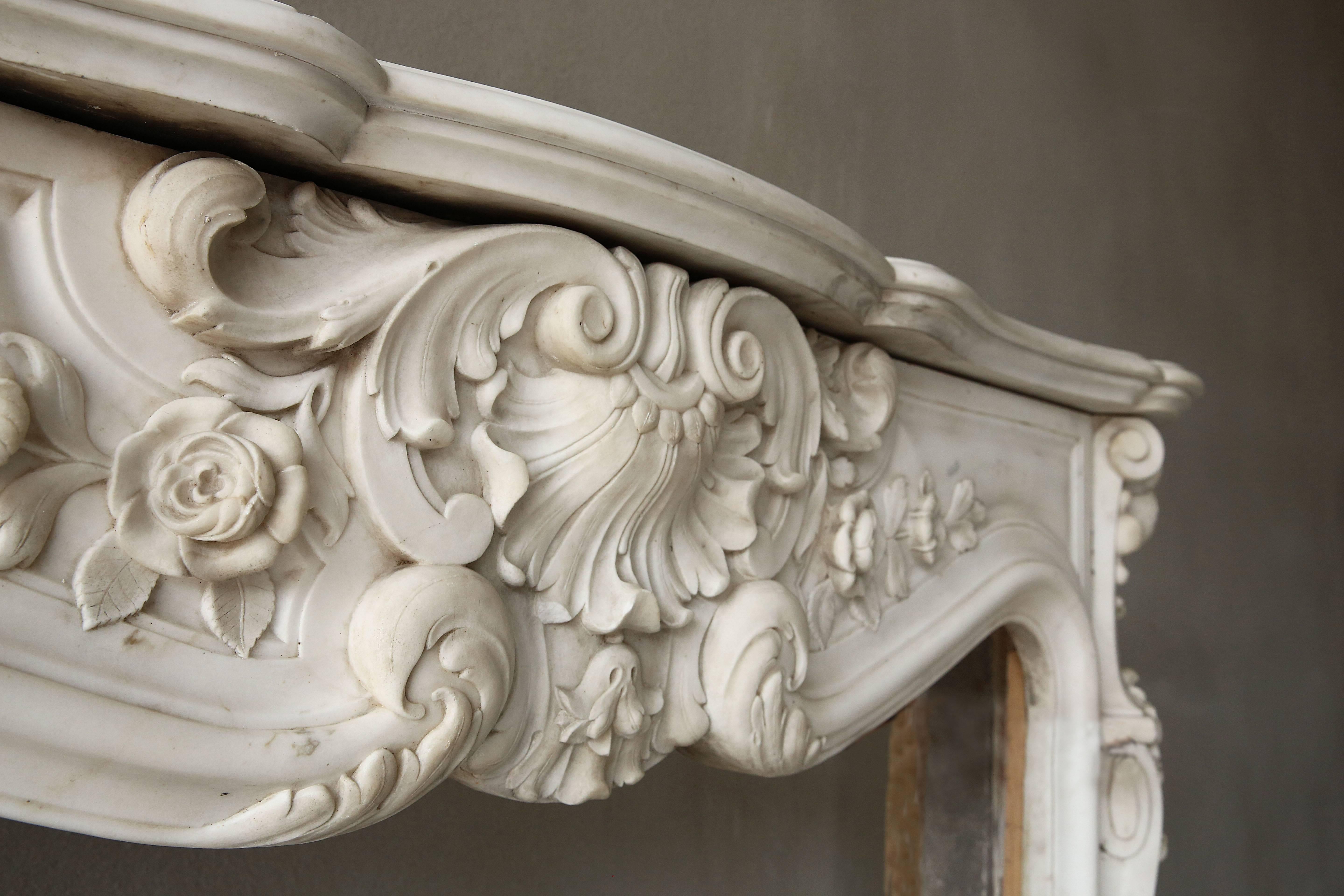 19th Century Rare Antique Marble Fireplace in Statuario Carrara Marble