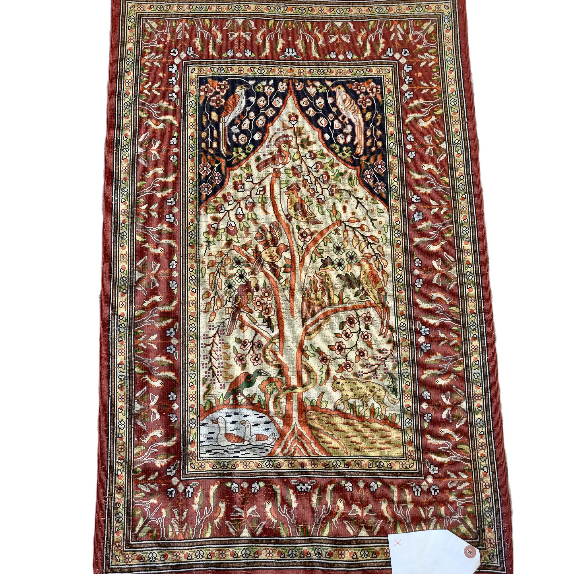 Immaculate hand woven, pure silk, antique Hereke.

Tree of life Herekes are immensely collectible. Antiques in this condition are no exception!

The colors are rich and radiant. The gold background is actually uncommon for the era, and compliments