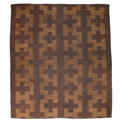 Rare Used Mauritanian Sahara Tuareg Leather and Reed Square Rug 