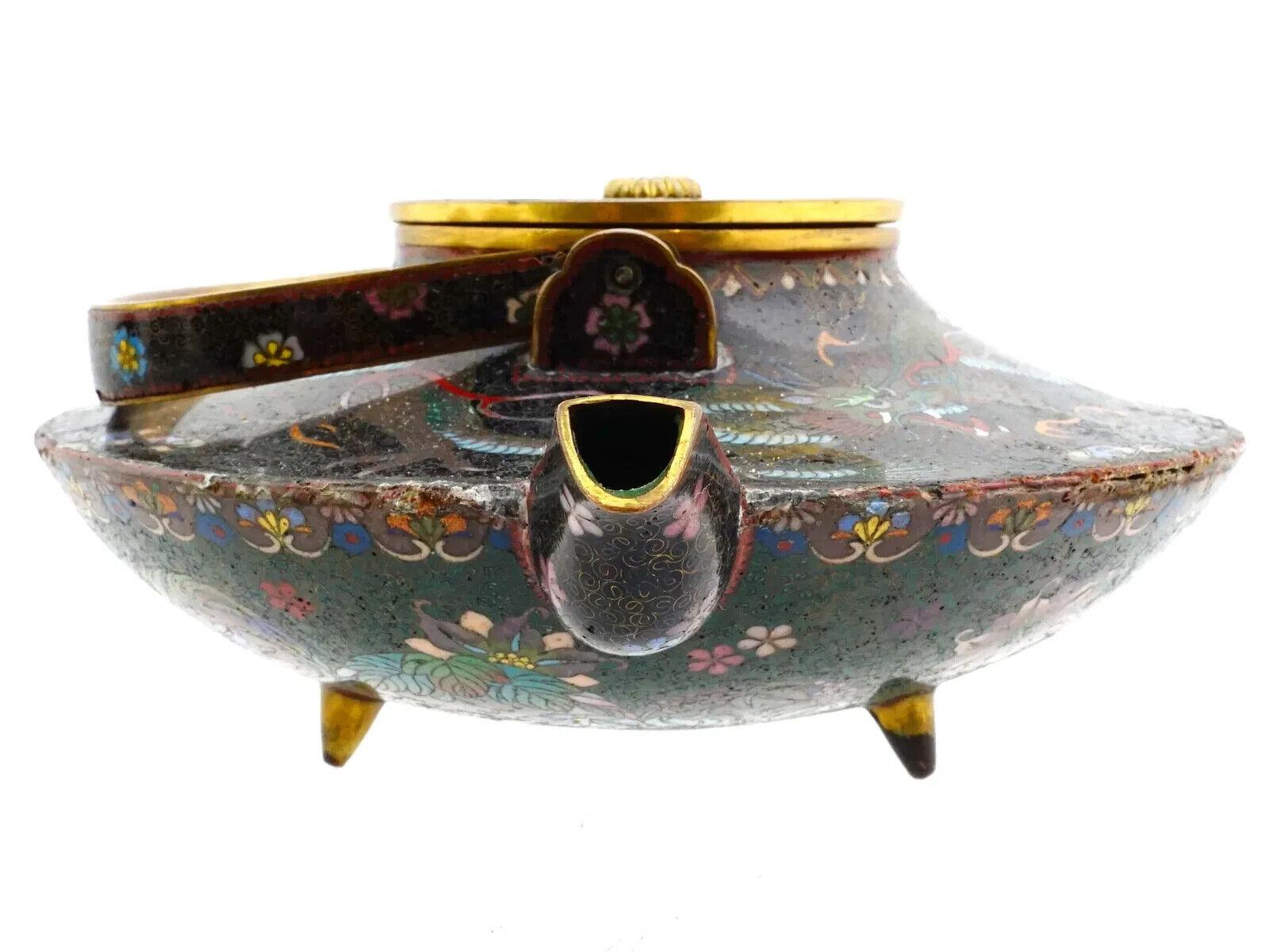 Raro juego de 3 piezas de esmalte de cloisonné japonés Meiji antiguo para la ceremonia del té del dragón siglo XIX en venta
