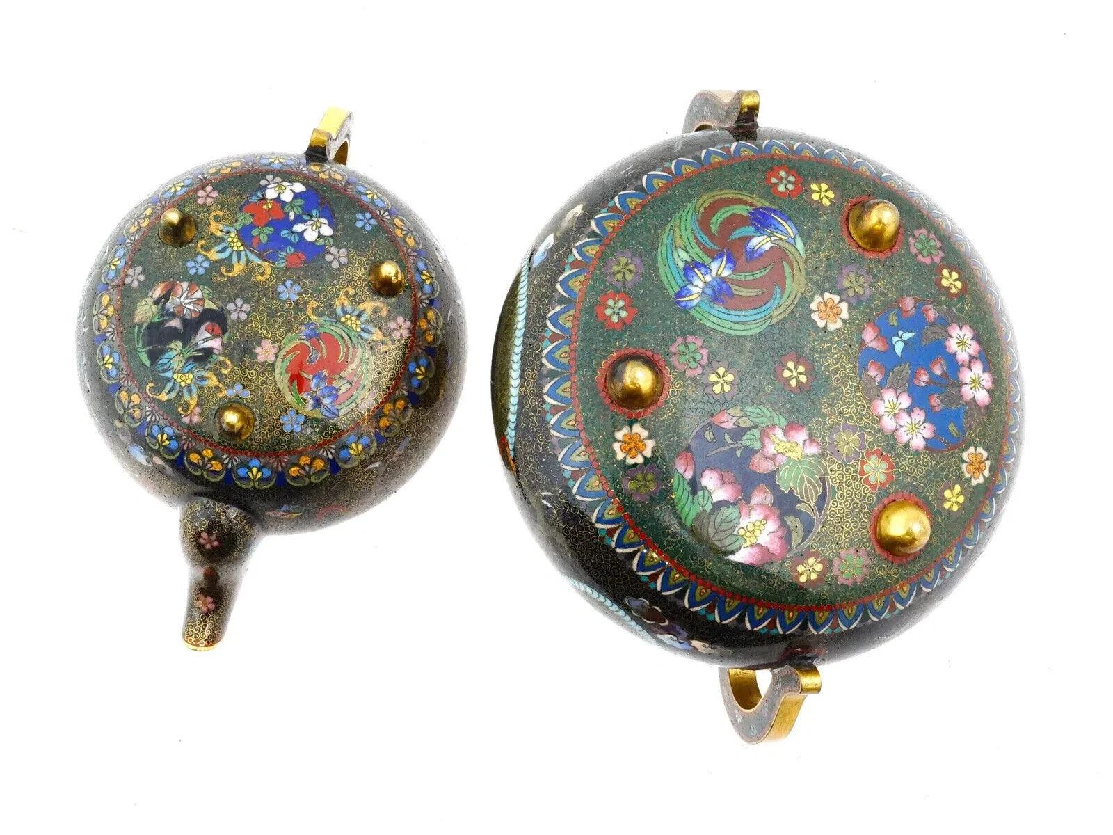 Raro juego de 3 piezas de esmalte de cloisonné japonés Meiji antiguo para la ceremonia del té del dragón en venta 2
