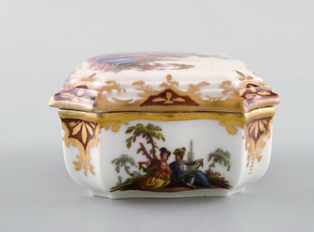 German Rare Antique Meissen Tabatiere in Hand Painted Porcelain, Dated 1876