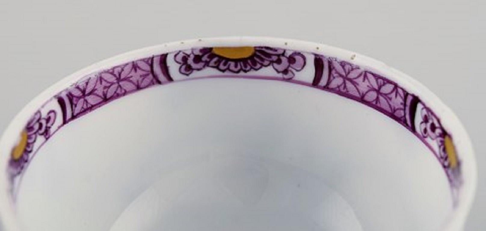German Rare Antique Meissen Teacup in Hand Painted Porcelain with Purple Flowers