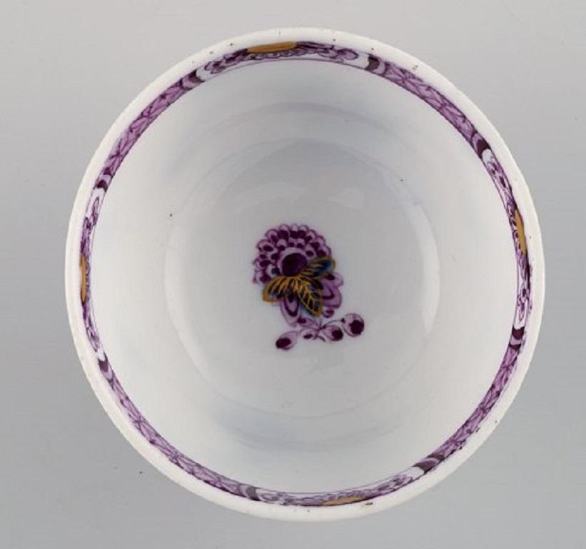 18th Century Rare Antique Meissen Teacup in Hand Painted Porcelain with Purple Flowers