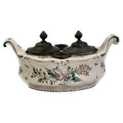Rare encrier français ancien de poterie Veuve Perrin du milieu du 19e siècle