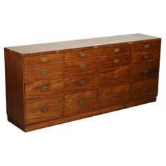 RARE ANTIQUE MILITAIRE CAMPAIGN MERCHANTS COUNTER SiDEBOARD GRADUATED DRAWERS