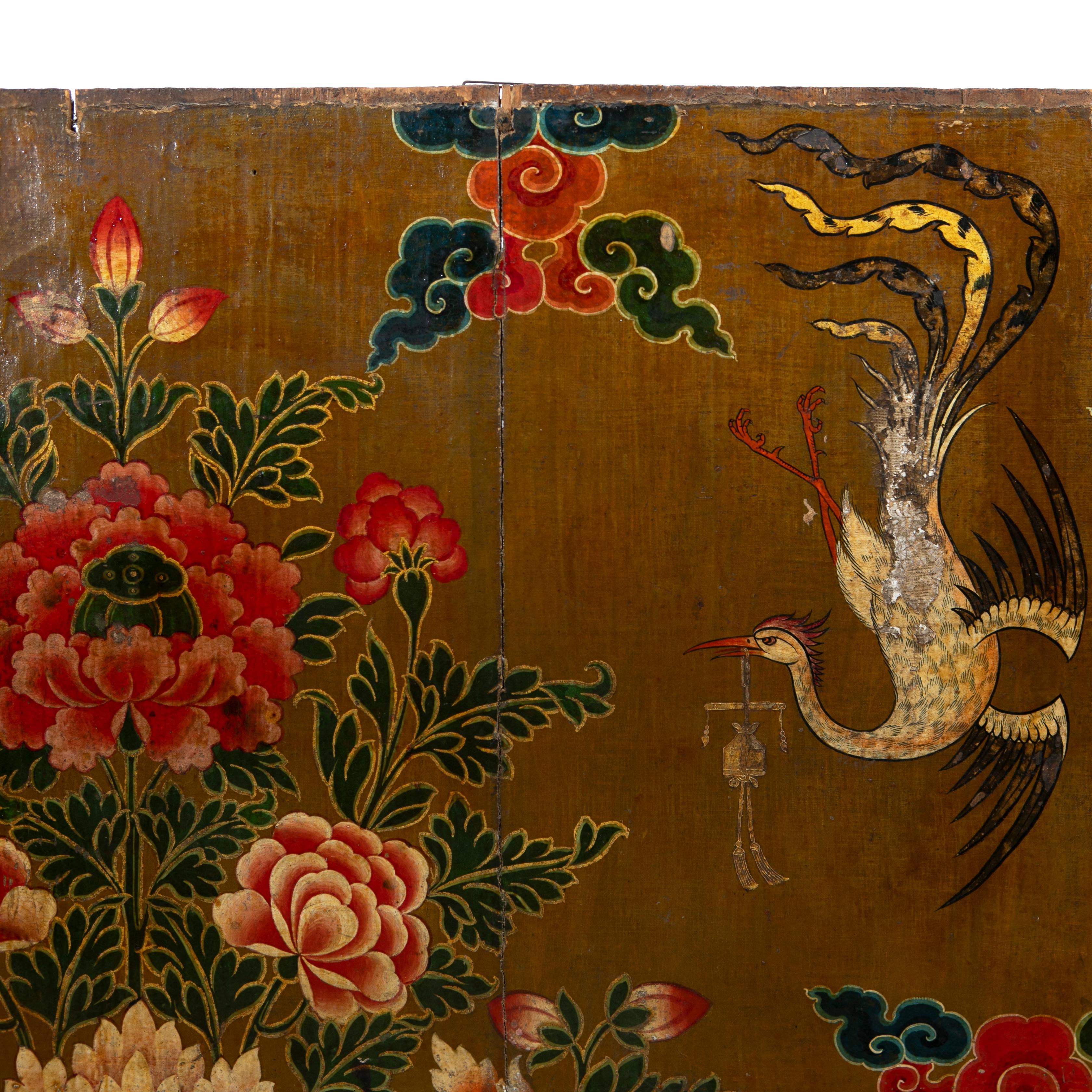 Hand-Painted Rare antique Ming Dynasty Period Painting With Flowers For Sale