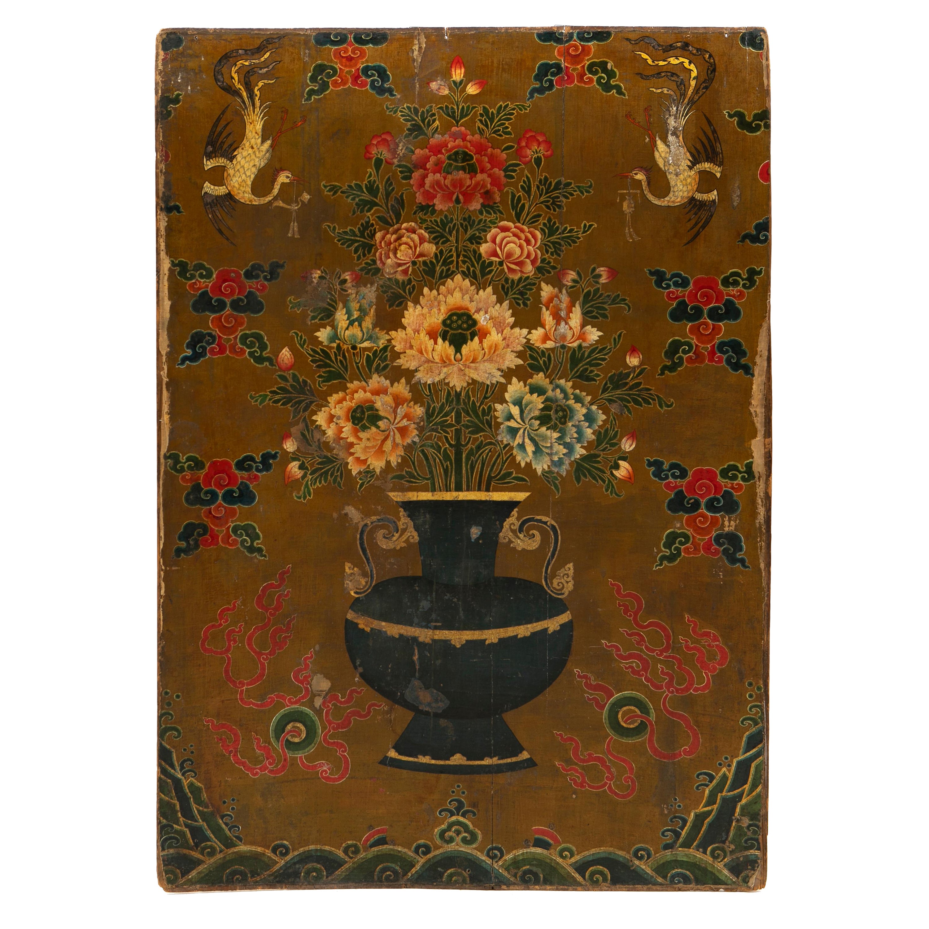 Rare peinture ancienne de la période de la Dynasty Ming avec des fleurs