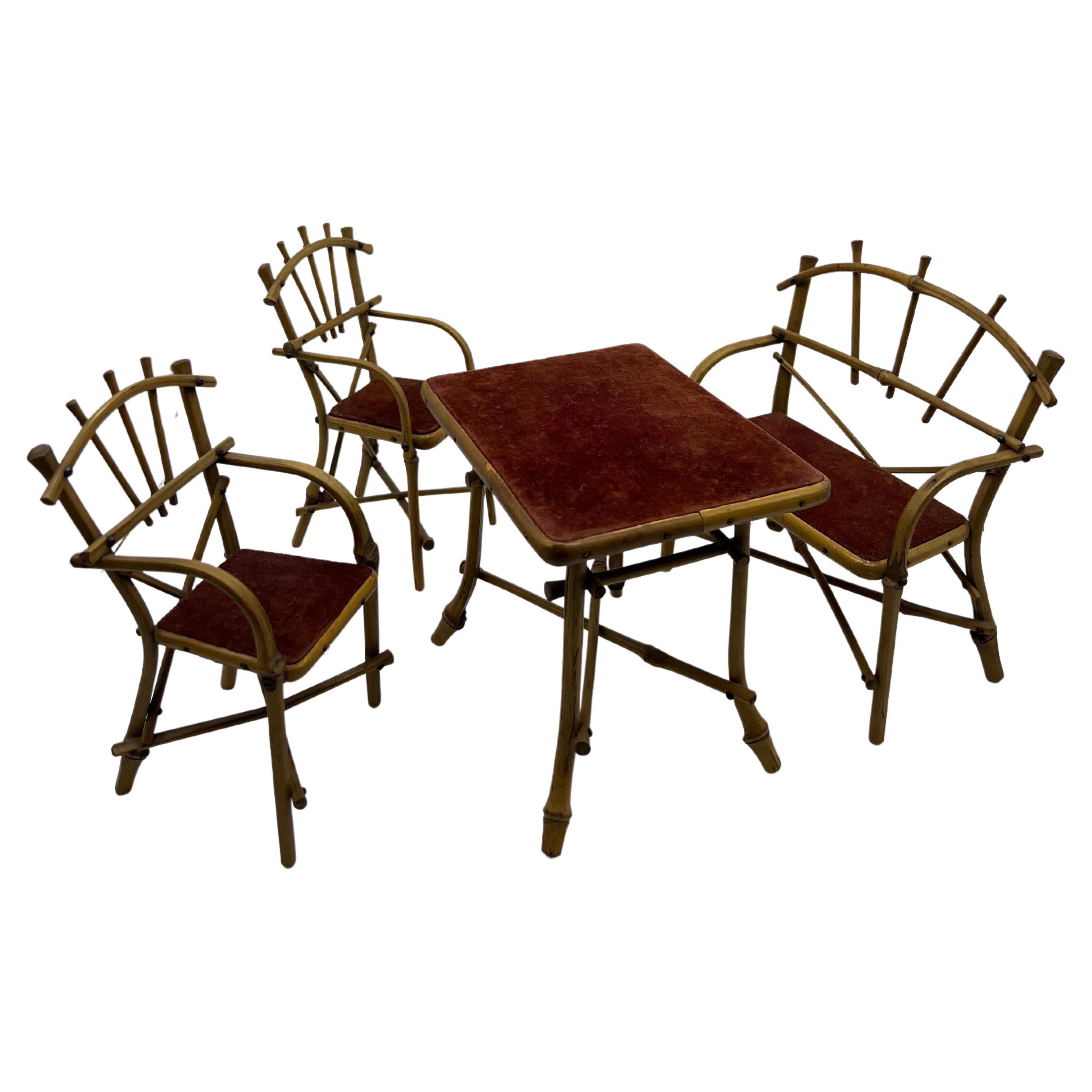 Rare ensemble ancien miniature en bambou et bambou de style Thonet en vente