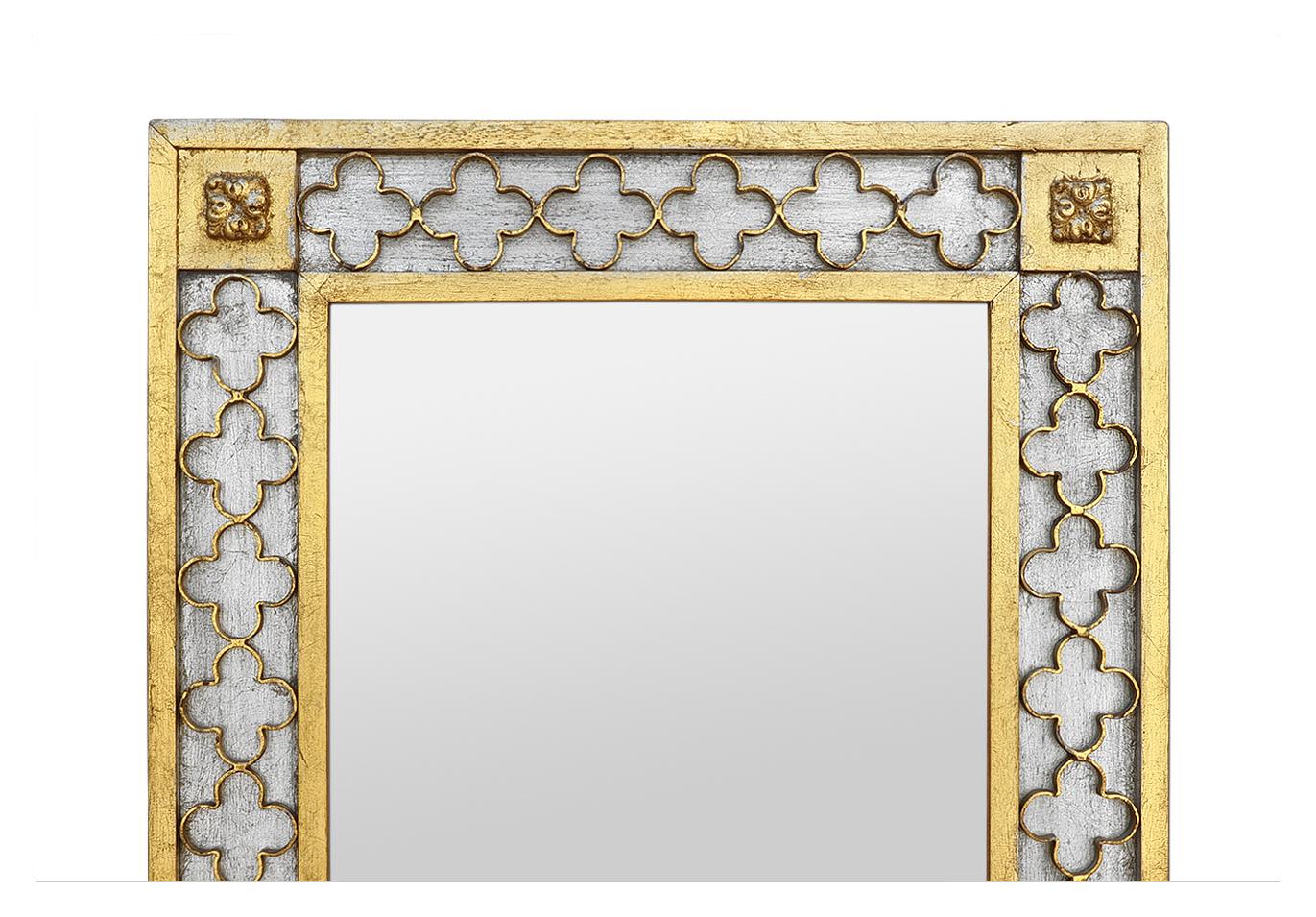 French Rare Antique Mirror, Gilded & Silvered Wood, Wrought Iron, circa 1960 For Sale