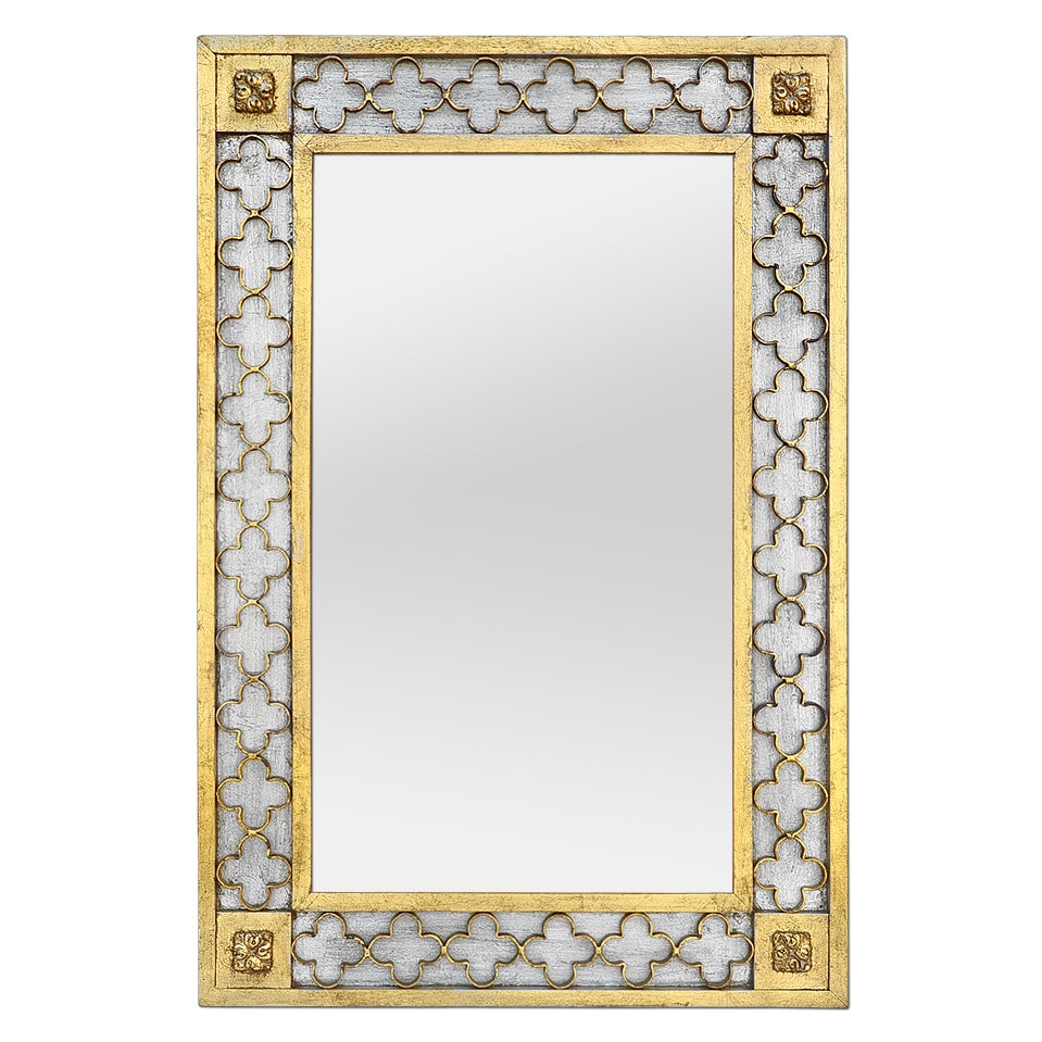 Rare Antique Mirror, Gilded & Silvered Wood, Wrought Iron, circa 1960 For Sale