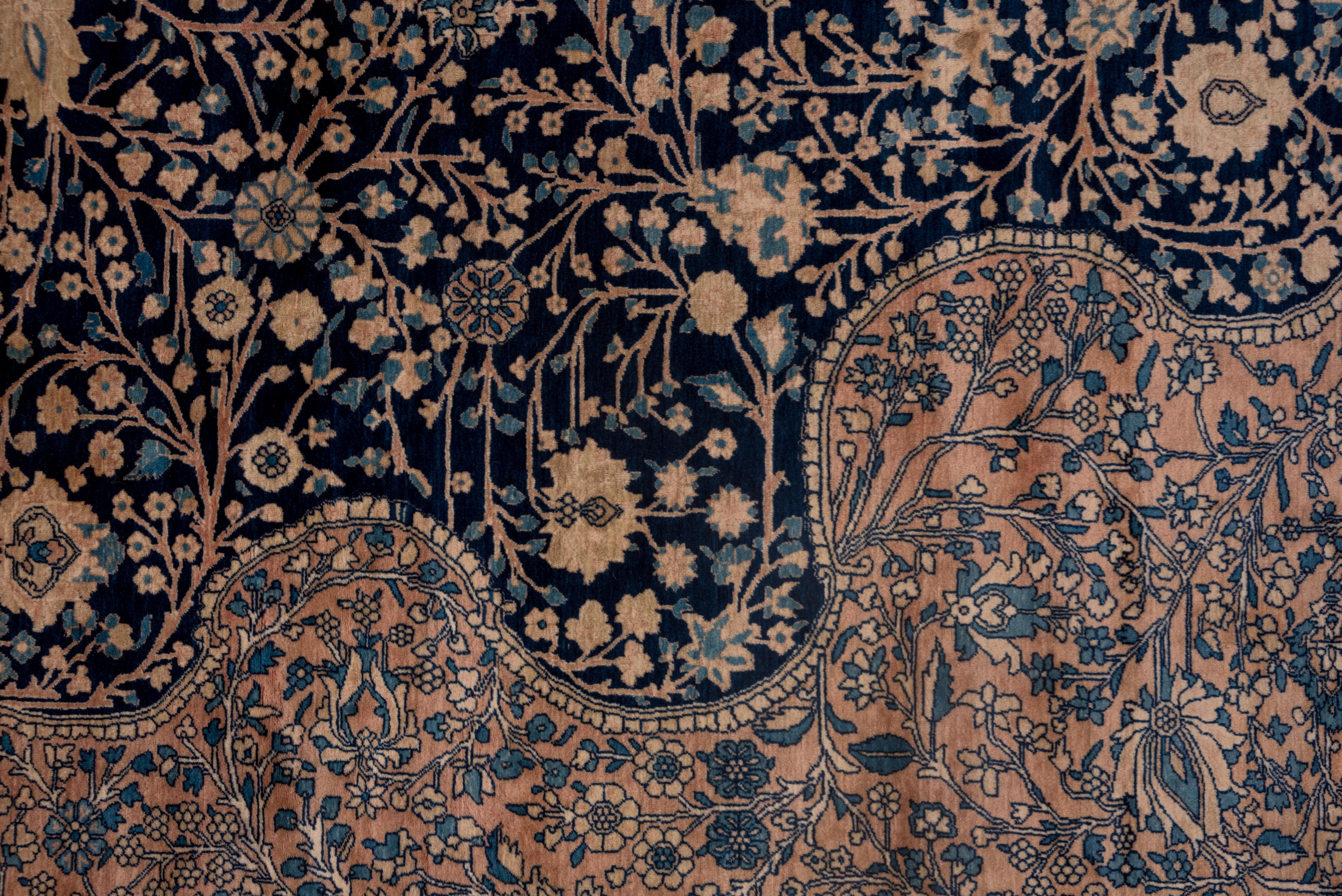 Annodato a mano Raro tappeto Mohtasham Kashan antico, campo della marina, tappeto da palazzo