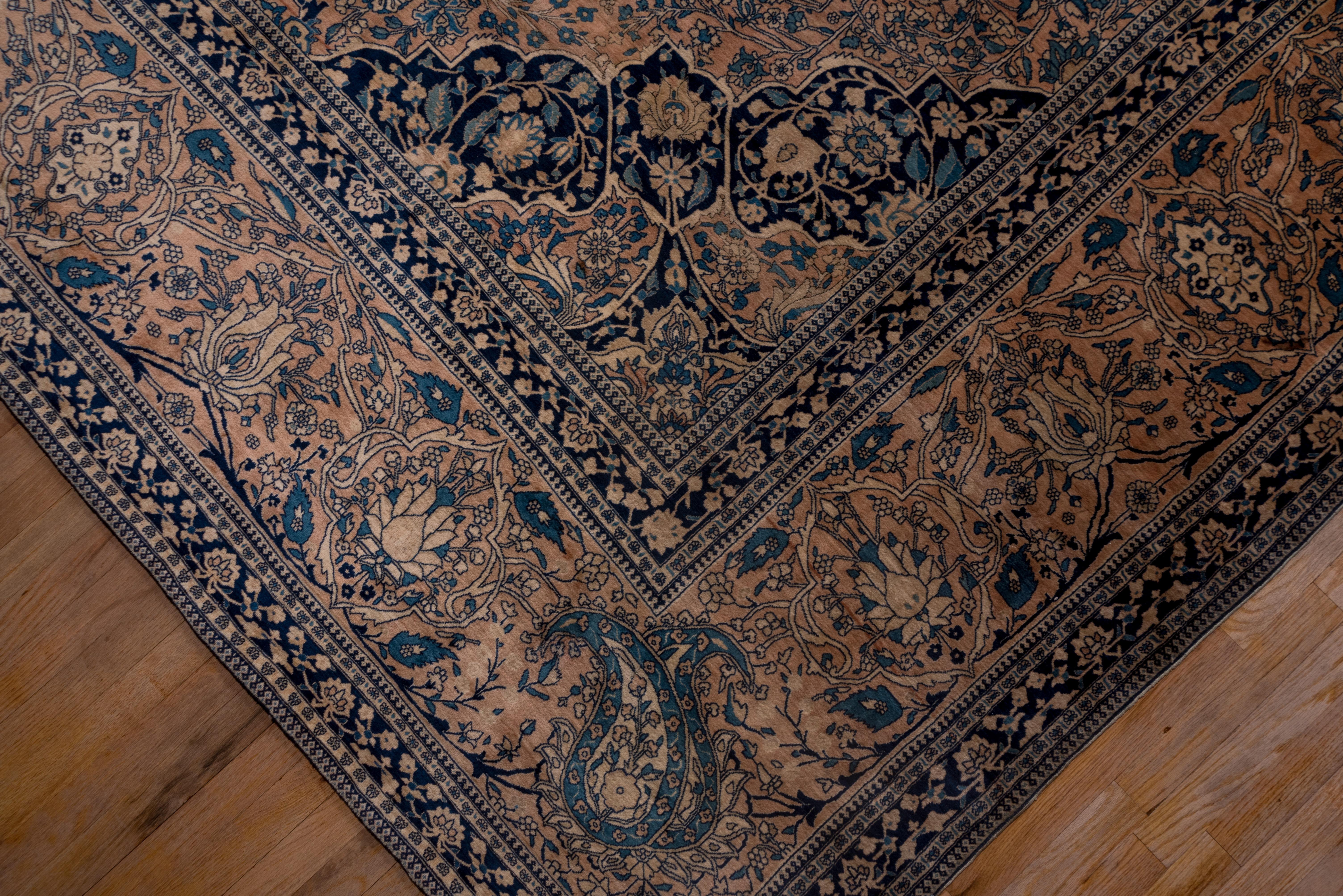 Rare Antique Mohtasham Kashan Carpet, Navy Field, Mansion Carpet For Sale 1