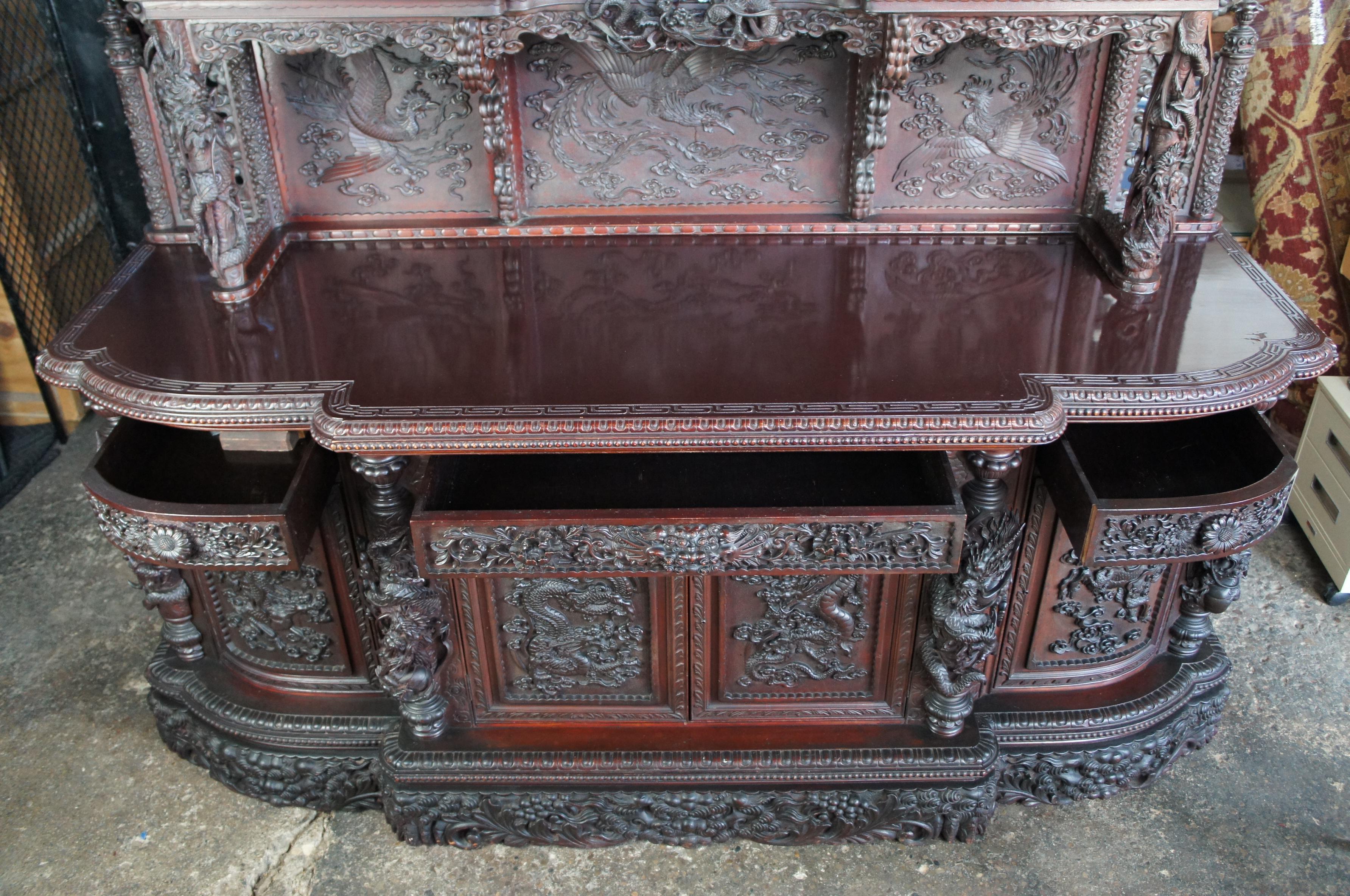 Rare Antique Monumental Japanese Imperial Carved Elm Altar Sideboard Console For Sale 4