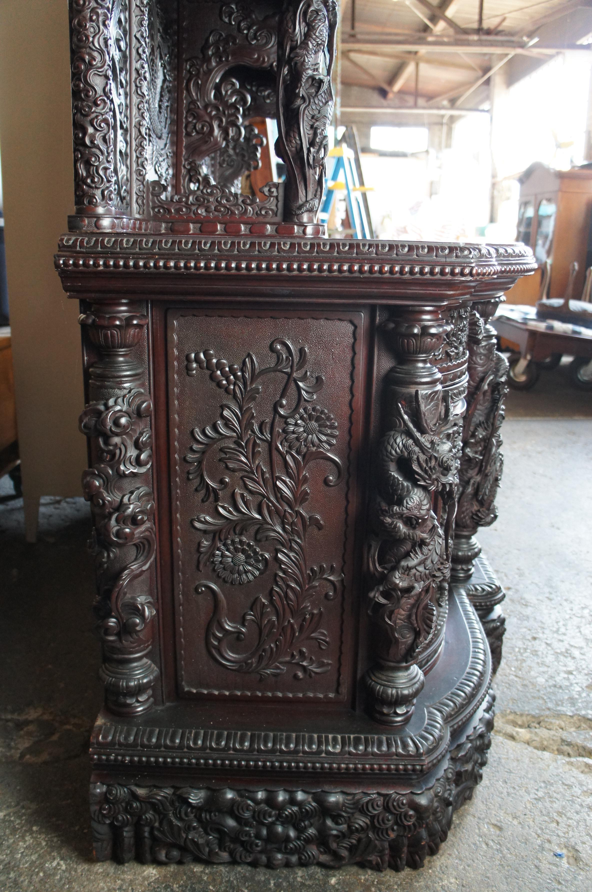Rare Antique Monumental Japanese Imperial Carved Elm Altar Sideboard Console For Sale 7