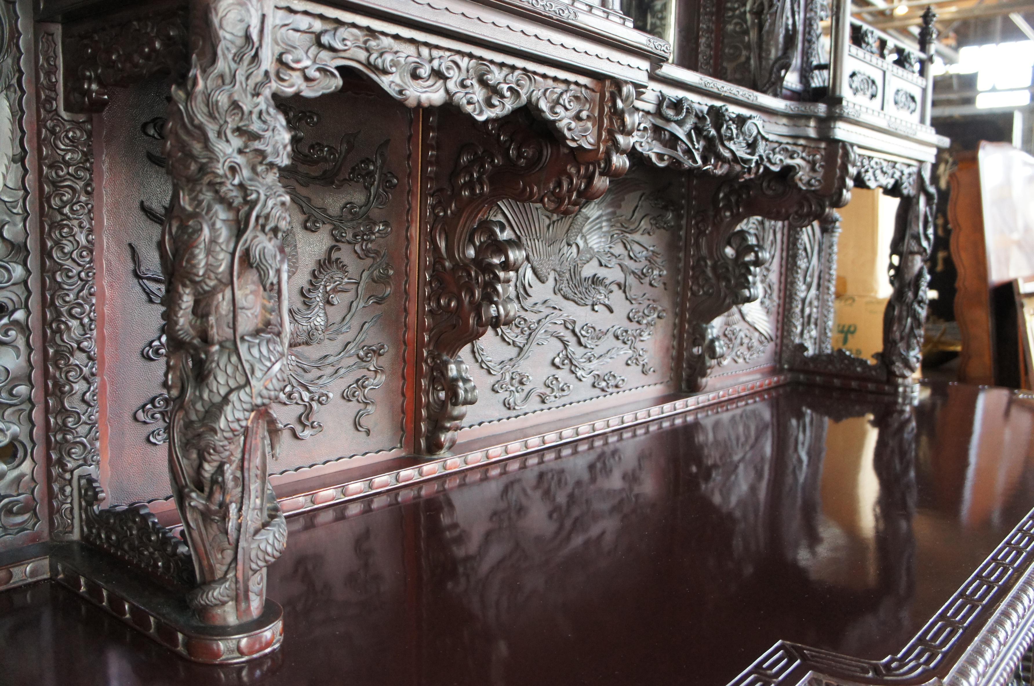 Rare Antique Monumental Japanese Imperial Carved Elm Altar Sideboard Console For Sale 9