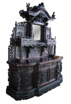 Rare Antique Monumental Japanese Imperial Carved Elm Altar Sideboard Console