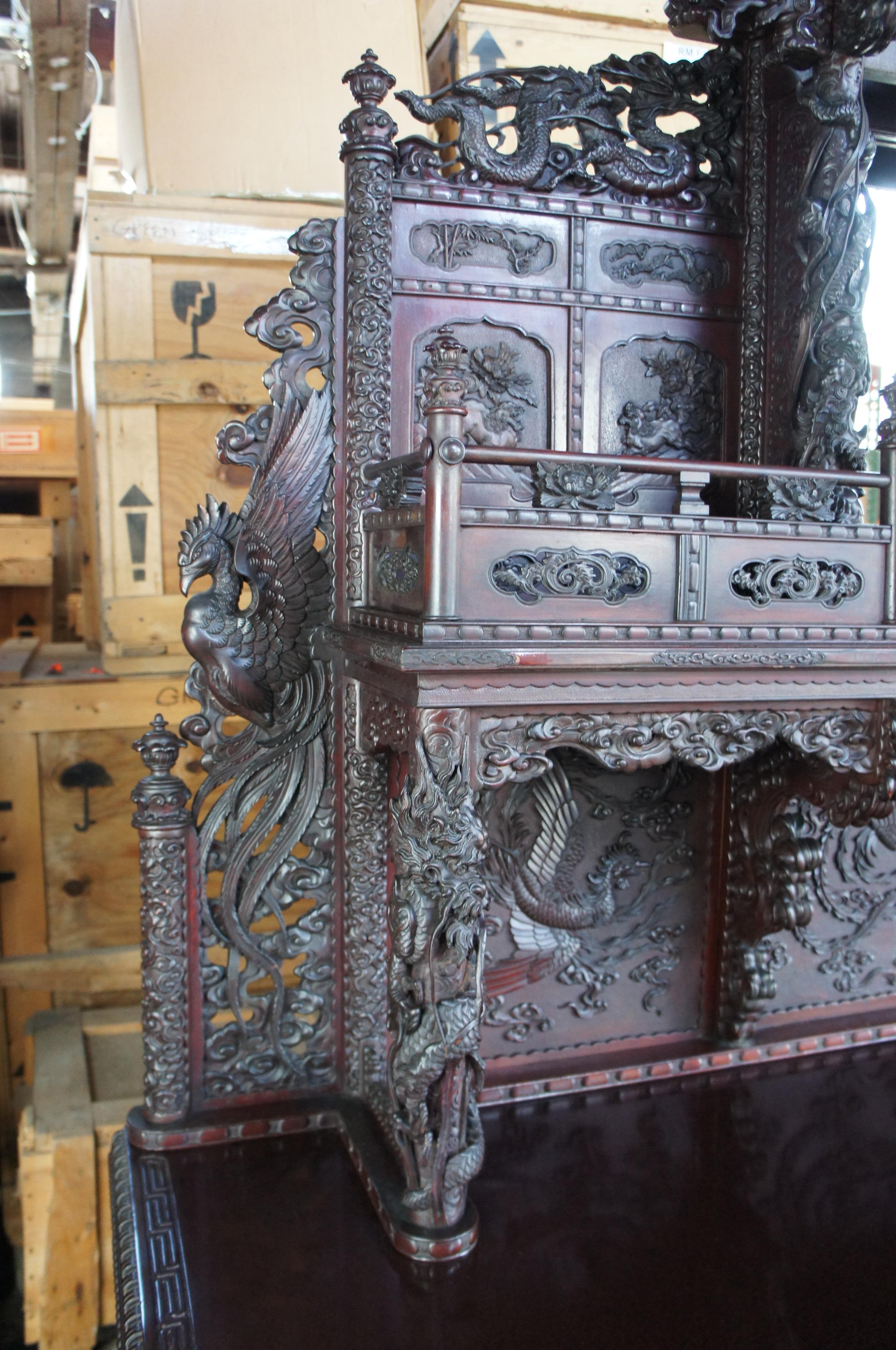 Meiji Rare Antique Monumental Japanese Imperial Carved Elm Altar Sideboard Console For Sale